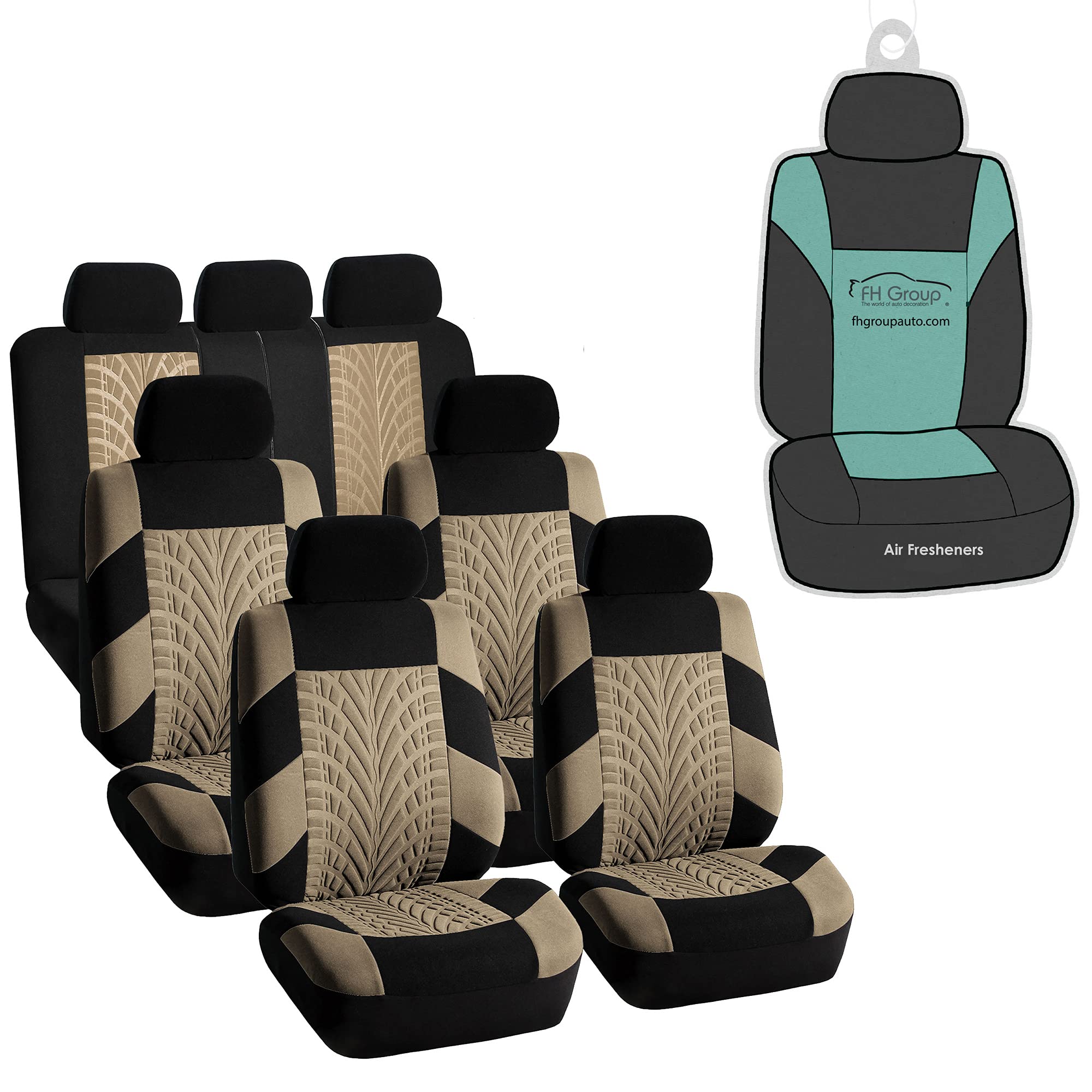 FFH Group 3-Row 7-Seater Beige Car Seat Covers - Universal Fit for Cars, Trucks & SUVs | Airbag Compatible, Split Rear Design | Premium Travel Protection | Perfect for Road Trips, Family Outings & Daily Commutes