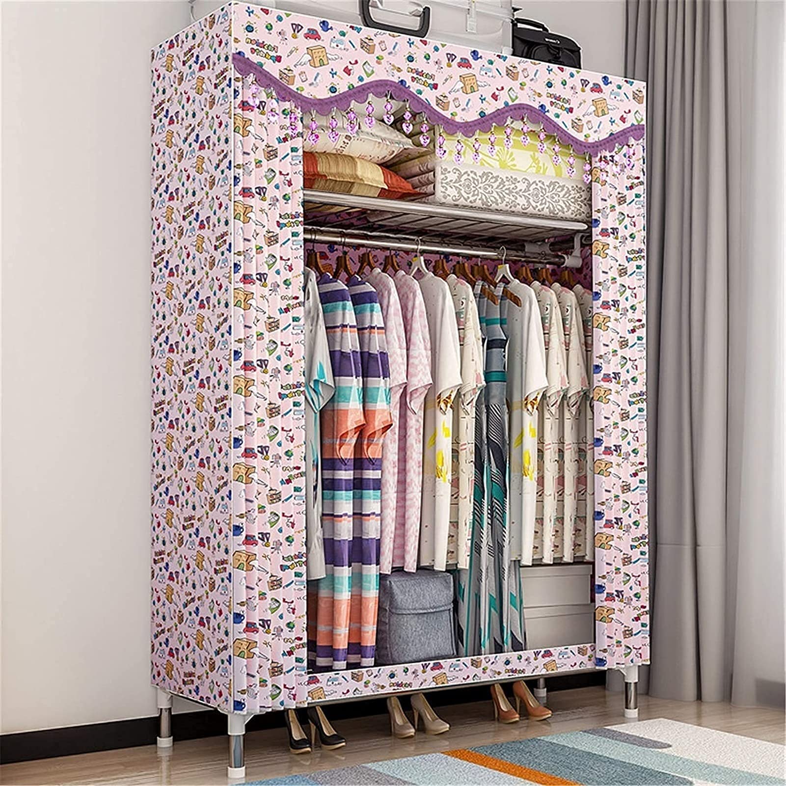 Portable Fabric Closet Organizer - 80X46X168cm Wardrobe Storage Rack for Bedroom Clothes | Space-Saving Clothes Hanger & Storage Solution | Perfect for Small Apartments, Dorms, and Travel Use (Color: C)