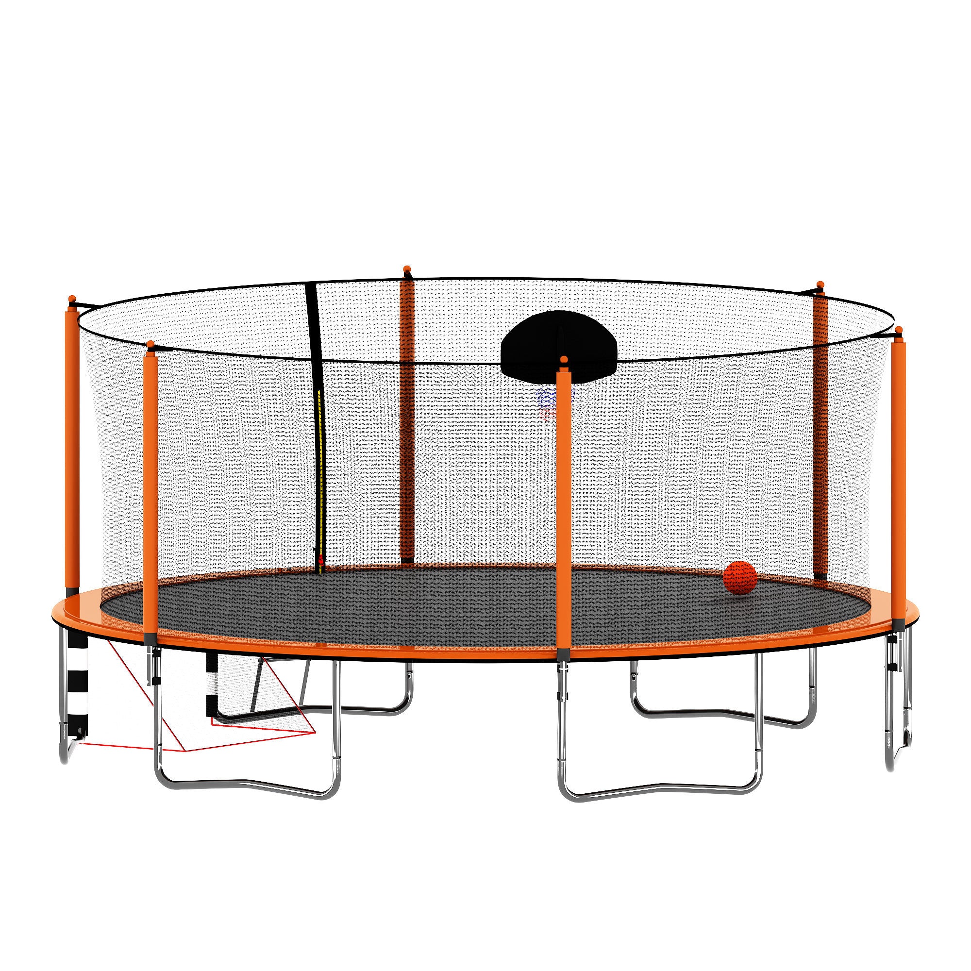 16FT Trampoline with Basketball Hoop, Pump & Ladder - Includes Inner Safety Enclosure & Soccer Goal - Orange - Perfect for Backyard Fun, Kids Outdoor Play & Family Fitness Activities