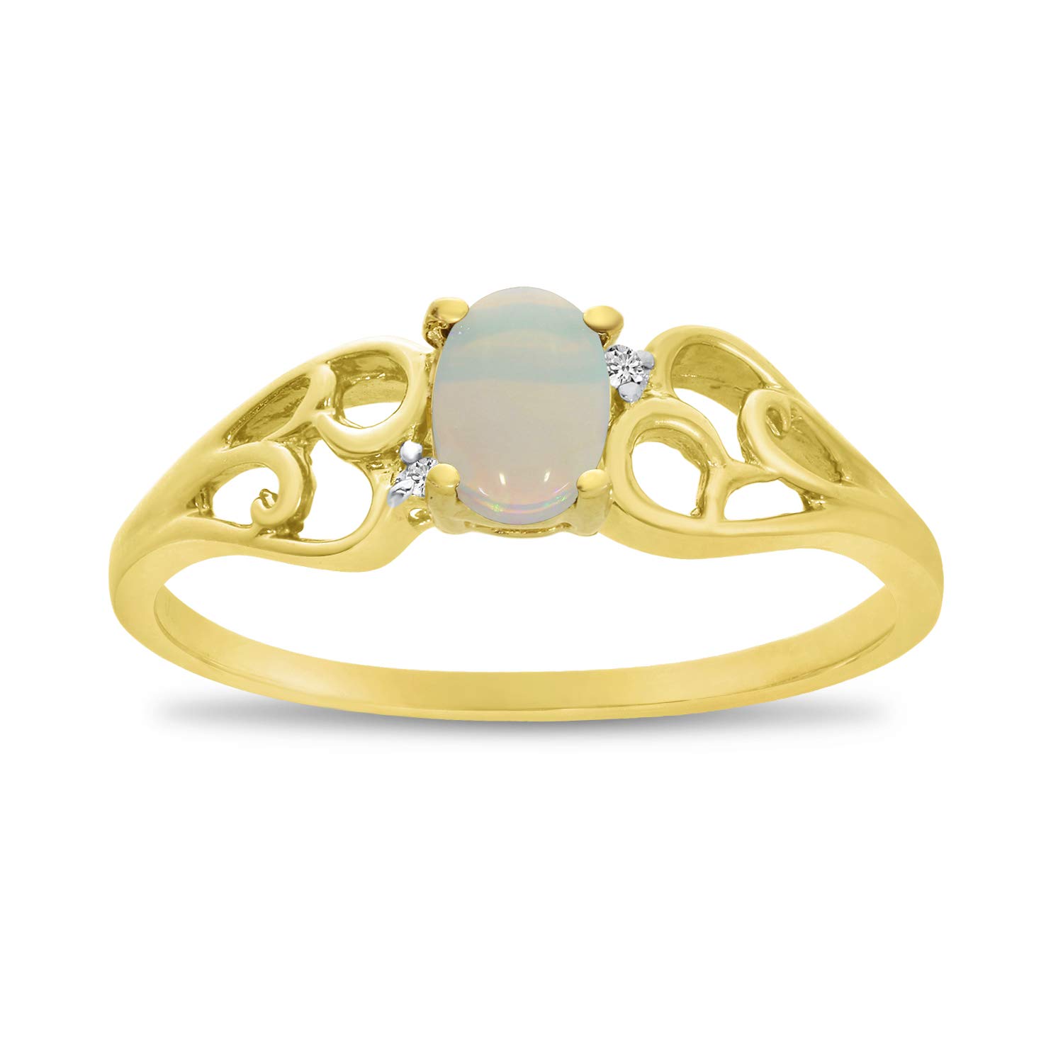 10K Yellow Gold Oval Opal and Diamond Ring for Women - Elegant Vintage Style Jewelry Gift for Engagement, Wedding, Anniversary & Special Occasions