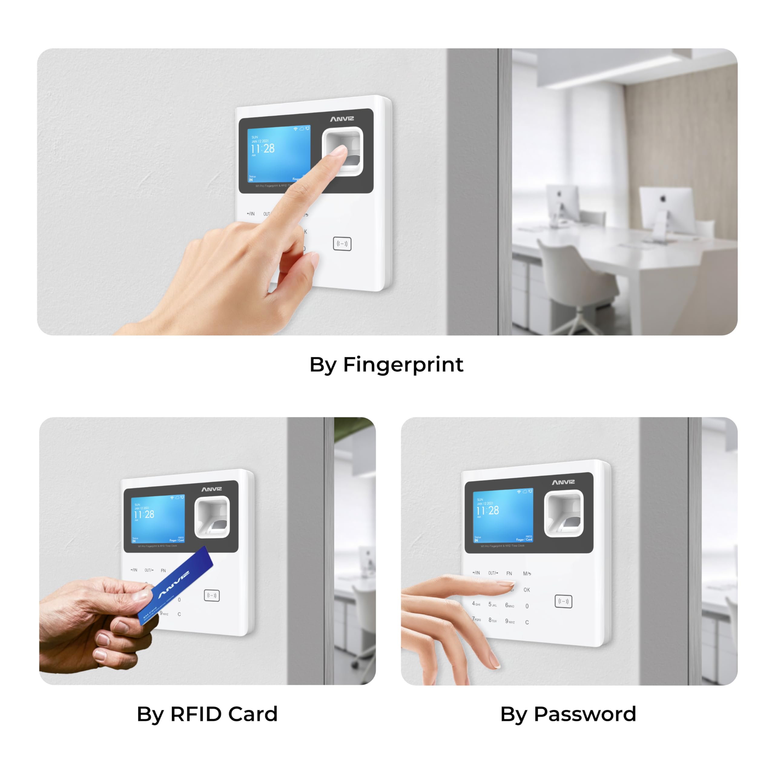 ANVIZ CX2 Fingerprint Time Clock for Small Business - Biometric Employee Attendance System with Free Cloud Software - Ideal for Offices, Retail Stores, and Restaurants (White)