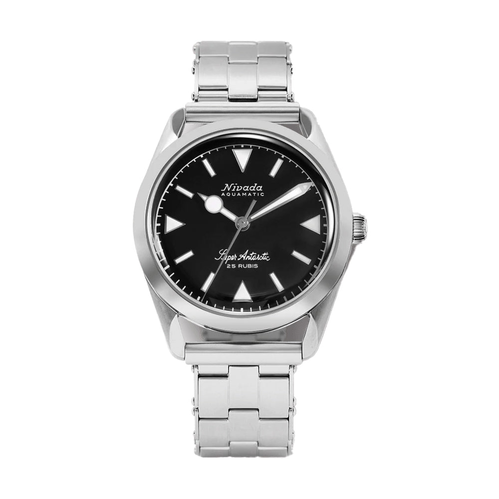Super Antarctic White 38mm Black Dial Stainless Steel Bracelet Watch - Perfect for Diving, Swimming & Everyday Wear