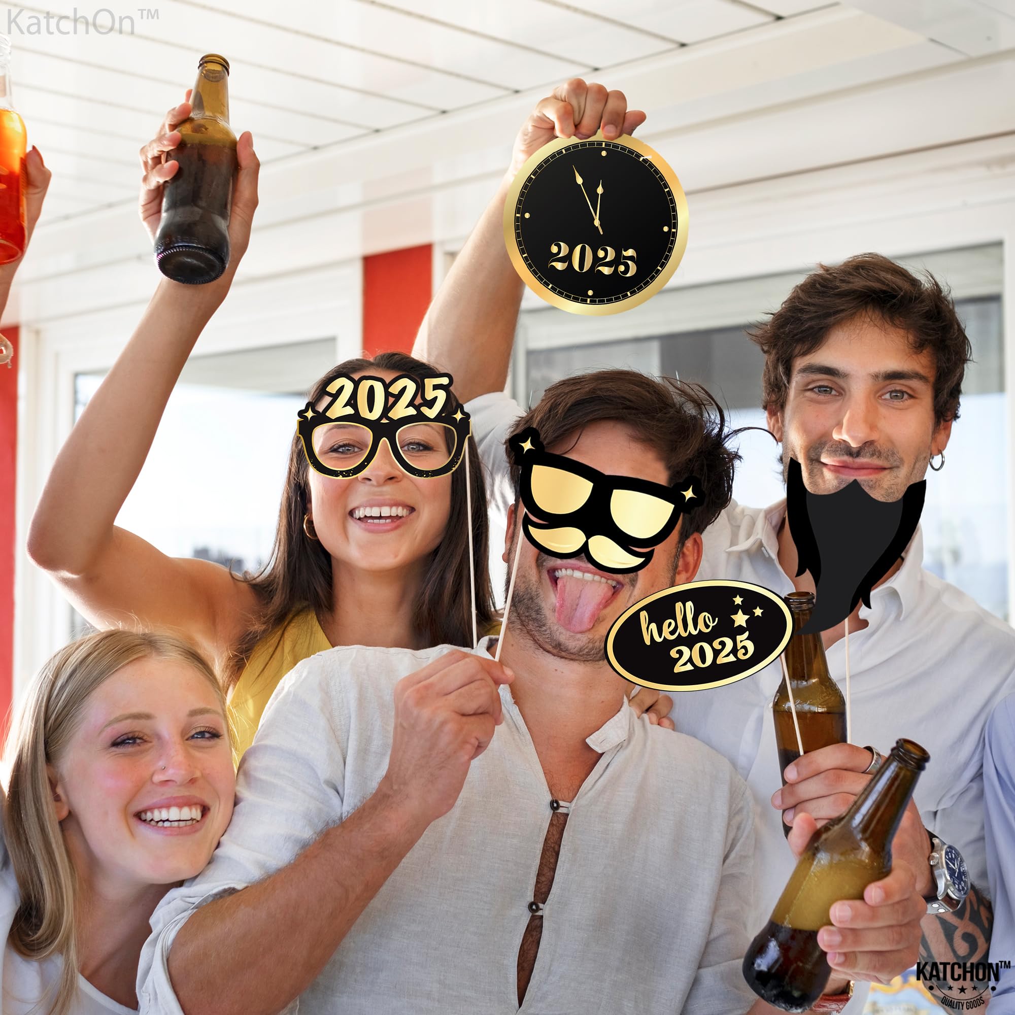 KatchOn 2025 New Year's Eve Photo Booth Props Kit - 35-Piece Set for NYE Party Decorations & Supplies | Fun New Year's Photo Accessories for 2025 Celebrations | Perfect for Countdown Parties, Family Gatherings & Social Media Photos