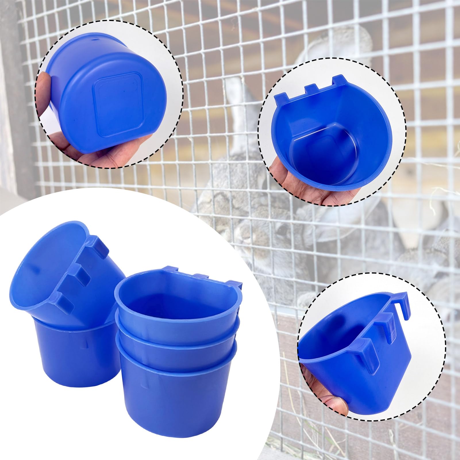 Rainmae 50 Pcs Blue Plastic Bird Feeders & Water Cups - 8 oz Hanging Cage Cups for Small Birds, Parrots, Chickens, Pigeons & Poultry - Durable Seed Bowls & Water Dispensers for Coops, Cages & Aviaries - Perfect for Pet Birds, Gamefowl & Backyard Flocks