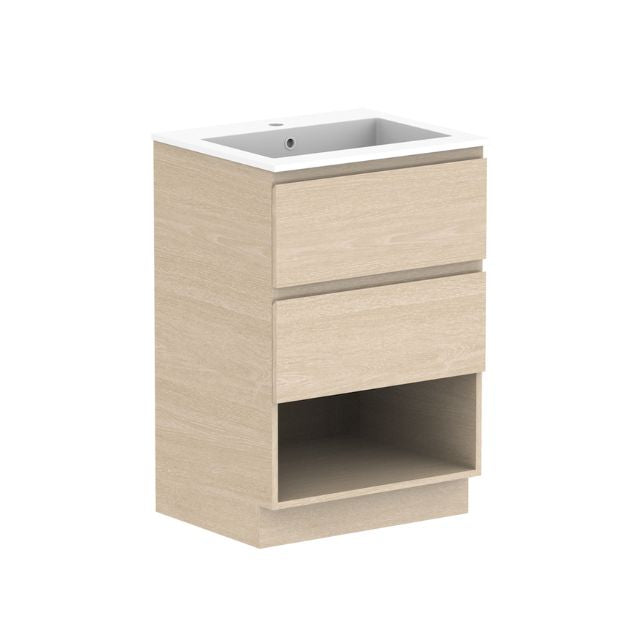 ADP Glacier Lite Shelf Twin Floor Standing Vanity with Cast Marble Top - Modern Bathroom Vanity Set with Dual Sinks & Storage for Master Bath, Guest Bathroom or Powder Room