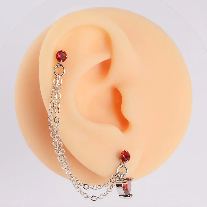 20G Surgical Steel Cartilage Chain Studs Double Piercing Earrings - DL044 | Hypoallergenic Body Jewelry for Helix, Tragus & Conch Piercings | Perfect for Everyday Wear & Special Occasions