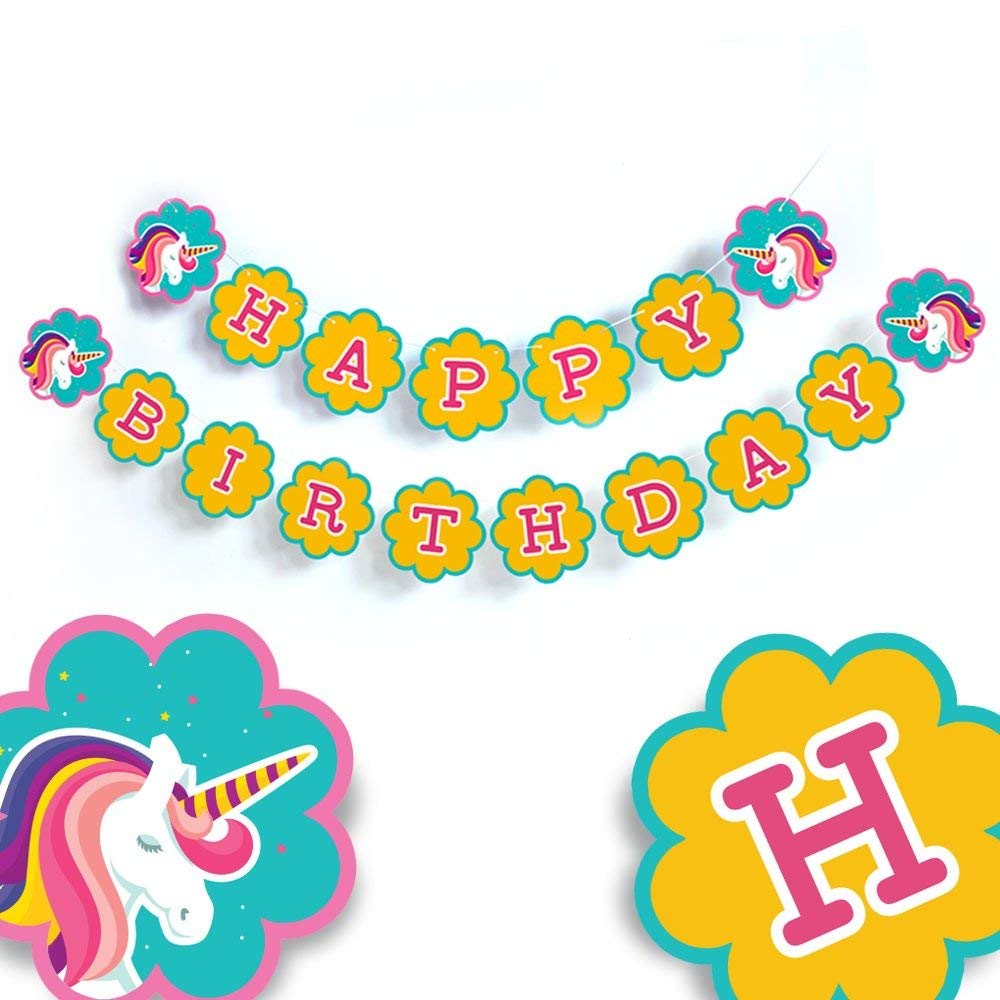 Unicorn Happy Birthday Banner - Yellow Pennant Party Sign for Unicorn Theme Birthday Decorations | Perfect for Kids' Birthday Parties, Baby Showers & Unicorn-Themed Events