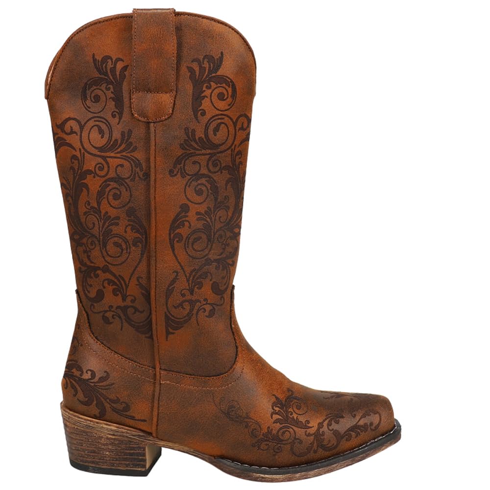 ROPER Women's Tall Embroidery Snip Toe Casual Boots - Mid Calf Western Boots with 1-2