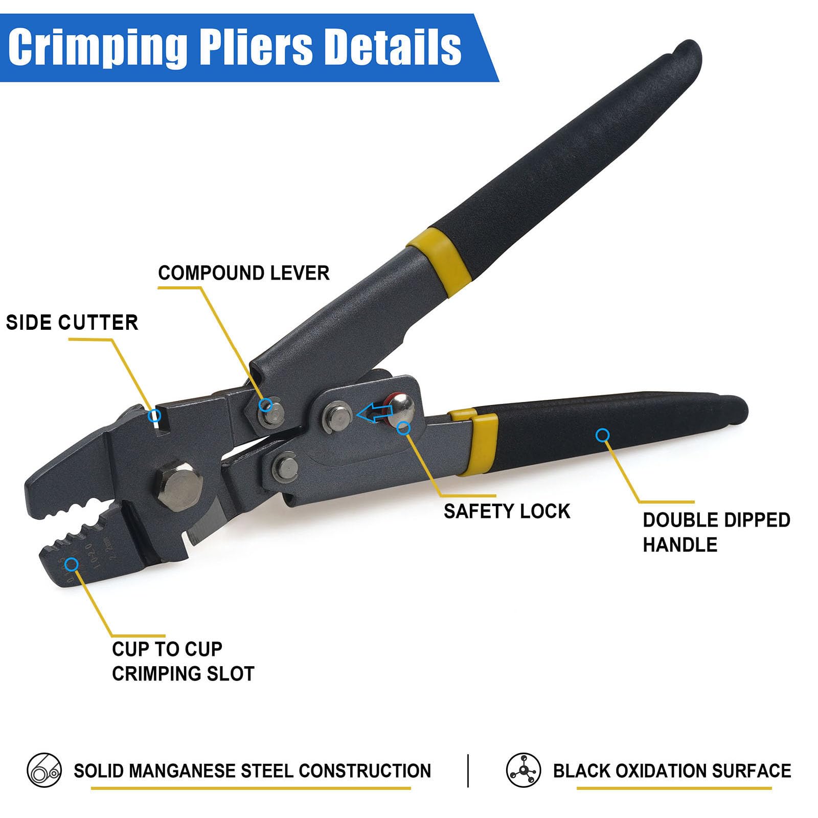 Heavy Duty Fishing Crimping Tool Kit with Crimp Sleeves - Professional Fishing Pliers for Making Leaders & Shark Rigs (Black) - Perfect for Saltwater Fishing, Offshore Angling & DIY Tackle Making
