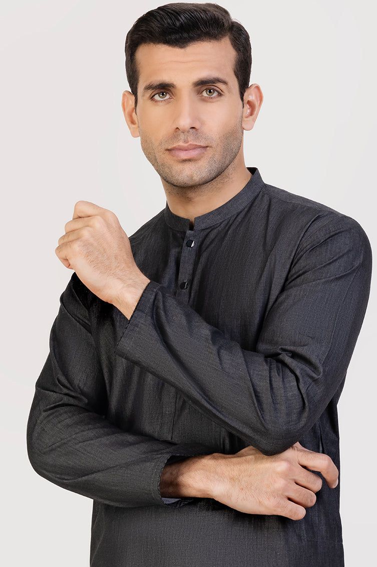 Stylish Cotton Denim Grey Kurta by J. Junaid Jamshed - Comfortable Traditional Pakistani Tunic for Men - Perfect for Casual Wear, Festivals & Special Occasions