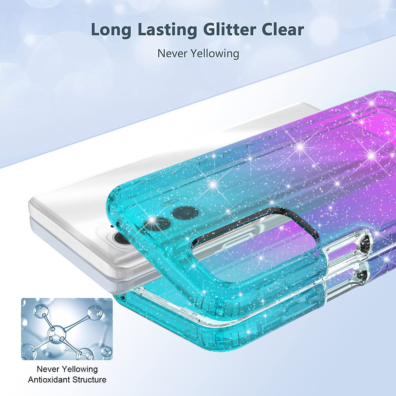Rosebono Samsung Galaxy S22 Case - Glitter Gradient Hybrid Clear Protective Cover (Teal/Purple) | Shockproof & Scratch Resistant | Perfect for Everyday Use, Work & Travel