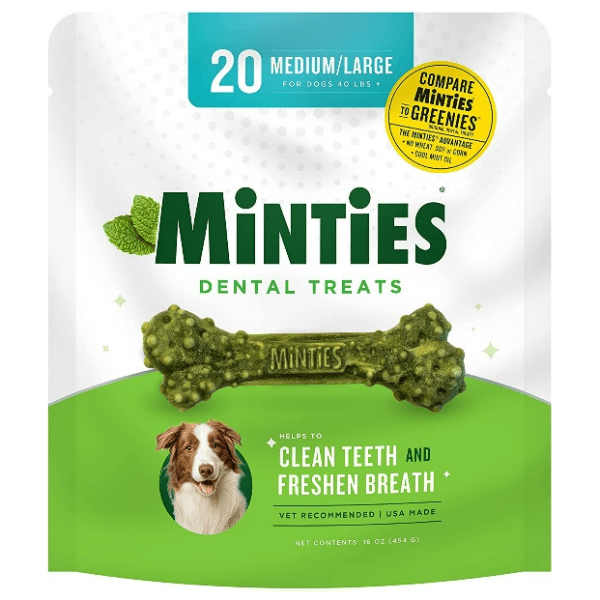 Minties Medium/Large Dental Chew Bones for Dogs - Natural Teeth Cleaning Treats for Fresh Breath & Tartar Control - Perfect for Daily Oral Care & Playtime