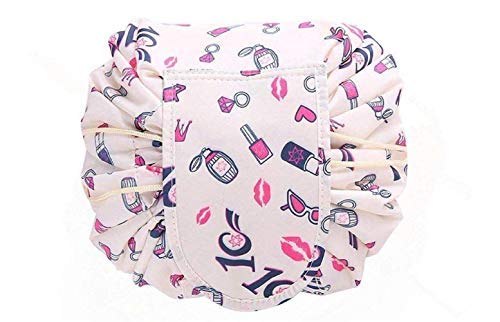 Nirvik Women's Waterproof Multifunction Travel Cosmetic Organizer Bag - Portable Toiletry Pouch with Drawstrings for Makeup Storage (White Lip) | Perfect for Vacation, Gym & Daily Use