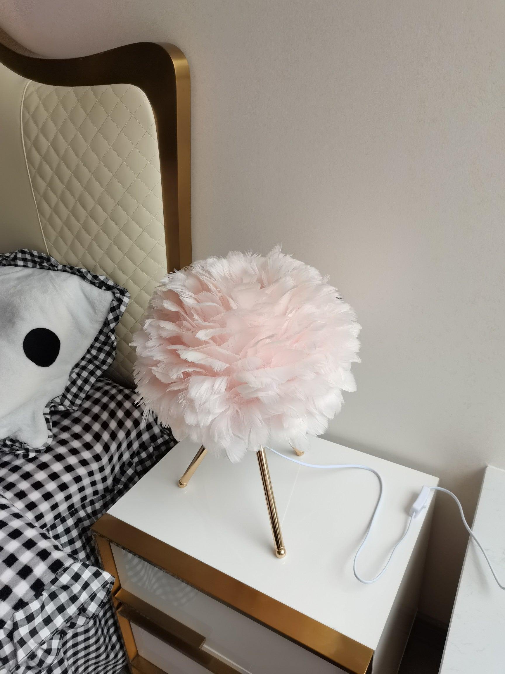 Elegant Goose Feather Table Lamp - Soft Warm White Light for Bedroom, Living Room & Office Decor - Perfect for Cozy Nights & Relaxing Ambience