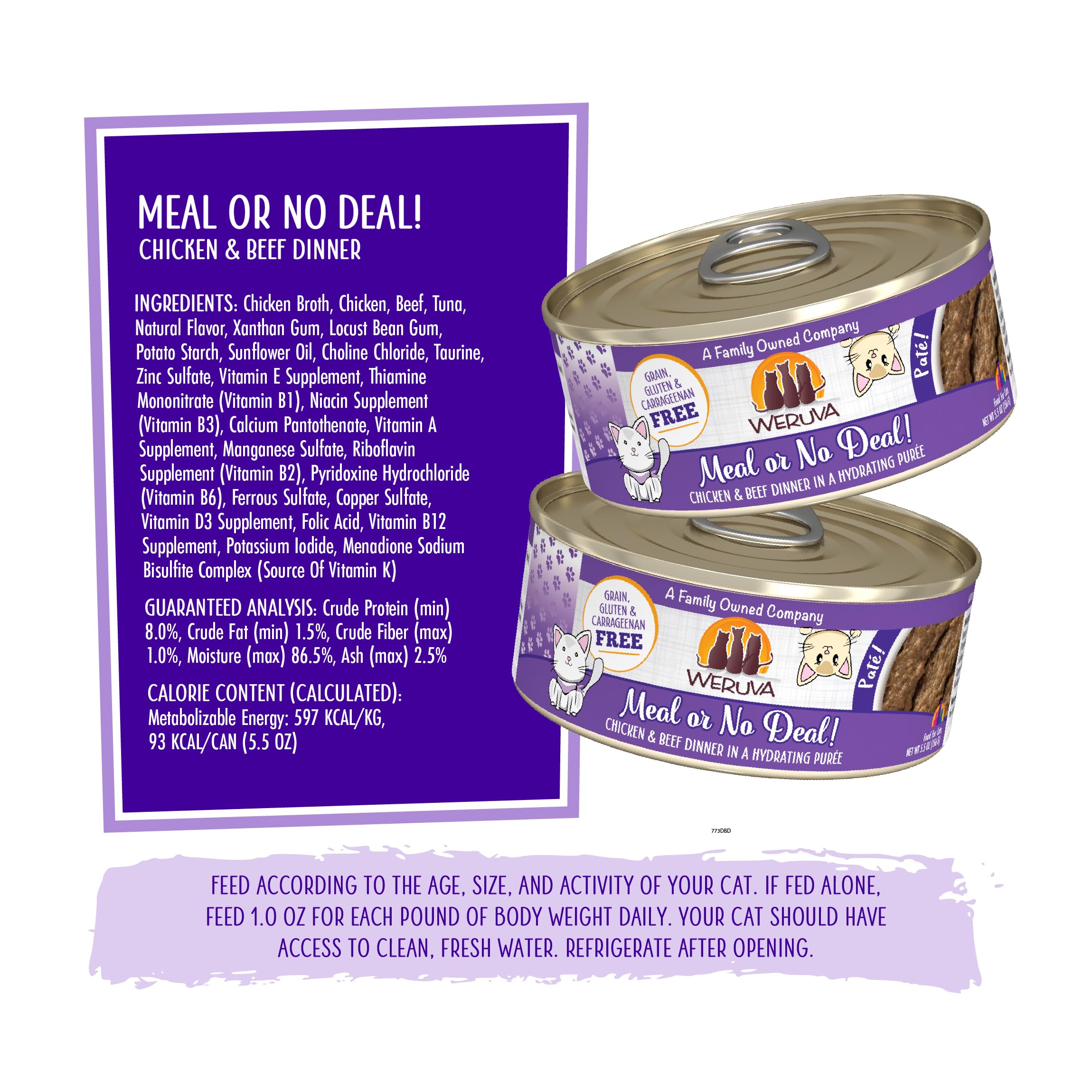 Weruva Wet Cat Food - Chicken and Beef Pate in 5.5oz Cans (Pack of 8) | Grain-Free, High Protein Meal for Adult Cats | Perfect for Picky Eaters & Daily Feeding Routine