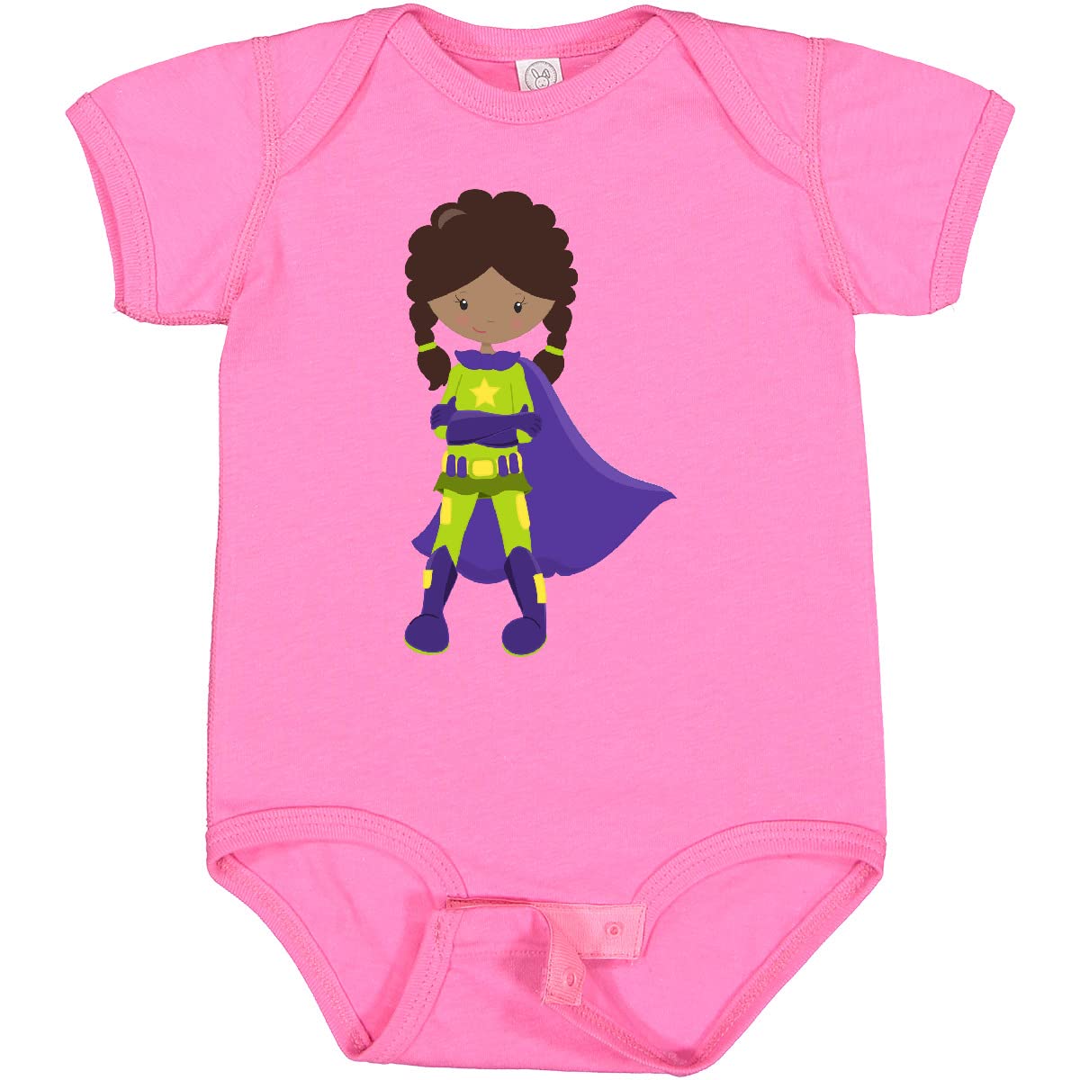 Inktastic African American Superhero Girl Purple Cape Baby Bodysuit - Cute Infant Outfit for Birthday, Photoshoot & Everyday Wear