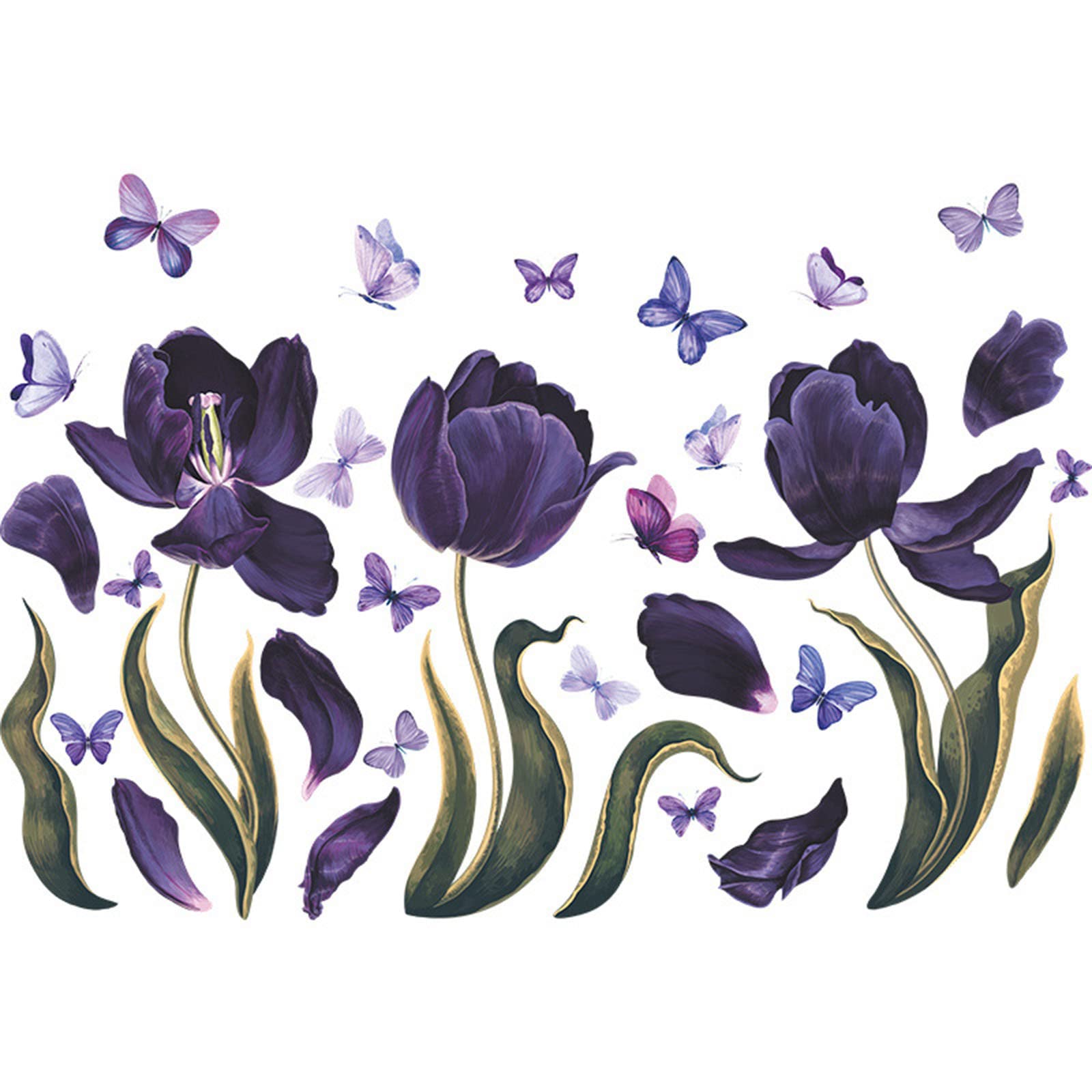 Vibrant Tulip Flower & Butterfly Wall Decor with Birdcages - Peel & Stick Removable Wall Stickers for Bedroom, Living Room, Porch - Perfect Home Decor for Women & Girls (Ideal for Nursery, Dorm, Office & Wedding Decor)