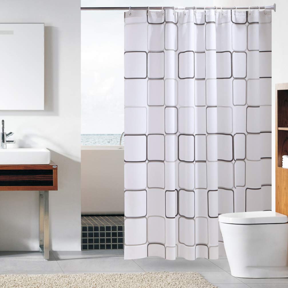 Waterproof Cartoon Lattice Shower Curtain Liner - Cabilock Bathtub Insert Fabric Shower Curtain with Grid Design for Bathroom Decor, Kids' Room & Water-Themed Spaces