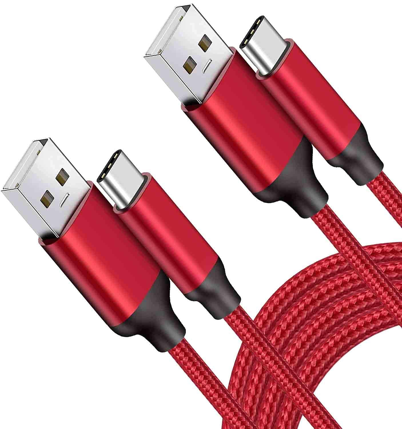15FT 2-Pack USB Type C Fast Charging Cable - Long Durable Braided Cord Compatible with Samsung Galaxy Note 20/S10/S10e/A11/A32/A50/A51/A71, LG Stylo 6/G8/V60/K51, Moto One 5G Ace & PS5 Controller (Red) - Perfect for Home, Office and Travel Charging