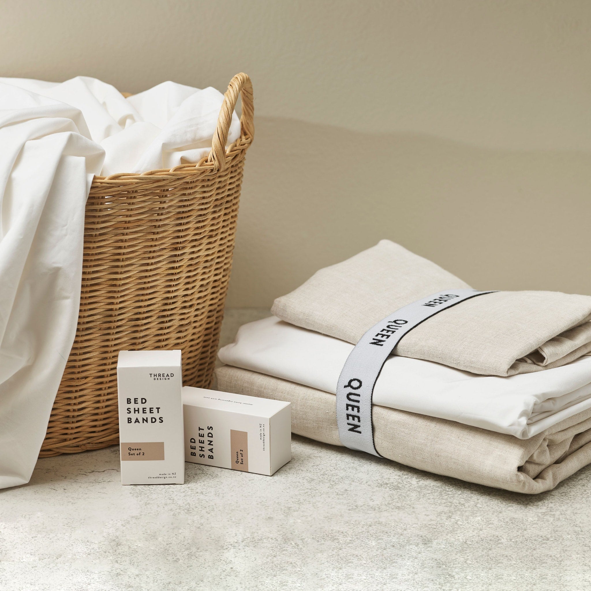Premium THREAD DESIGN Bed Sheet Bands - Queen Size (Set of 2) - Non-Slip Elastic Sheet Holders for Secure Fit, Perfect for Deep Pocket Mattresses & Adjustable Beds