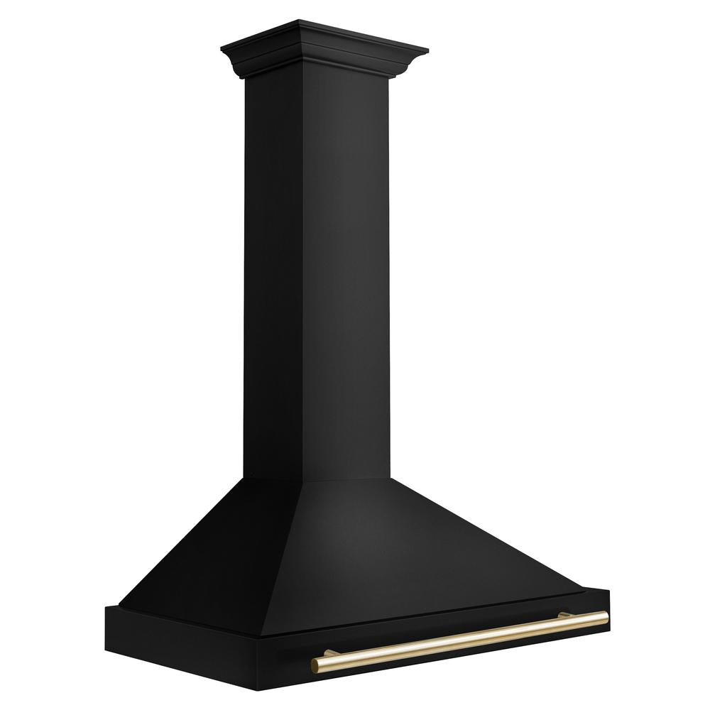 ZLINE Autograph Edition 36 Inch Black Stainless Steel Wall Mount Range Hood with Polished Gold Handle - Professional Kitchen Ventilation for Modern Homes (BSKB4Z 36 G) - Perfect for Gas Stoves, Cooking, and Smoke Removal