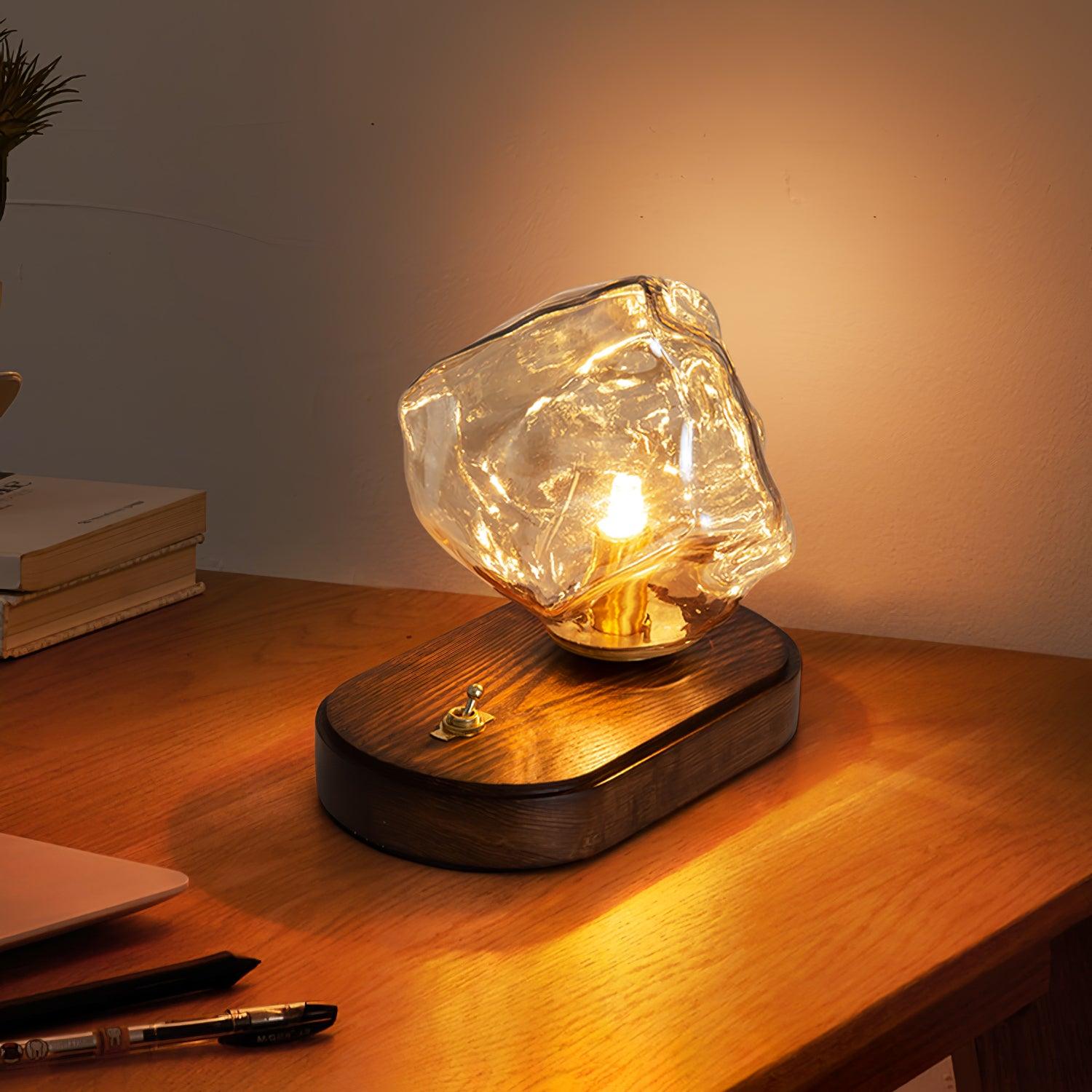 Modern Ice Stone Glass Table Lamp - Elegant Bedside & Living Room Lighting for Home Decor