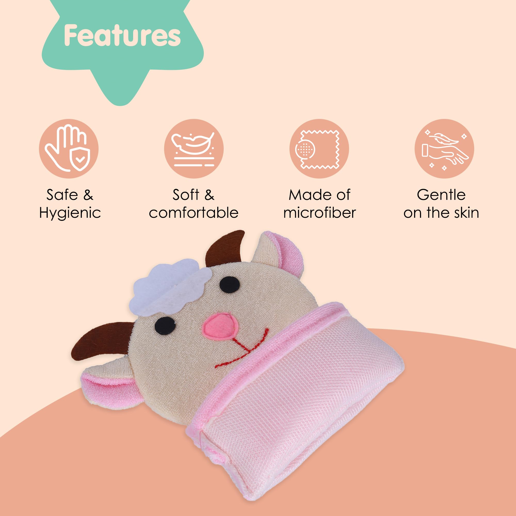 Baby Cow Hand Puppet Wash Mitt for Kids - Soft Terry Cloth Bath Gloves for Baby & Toddler Care