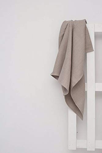 Softened Waffle Texture Linen Bath Towel - Beige Stonewashed Minimalist Design | Spa, Beach & Luxury Bathroom Essential