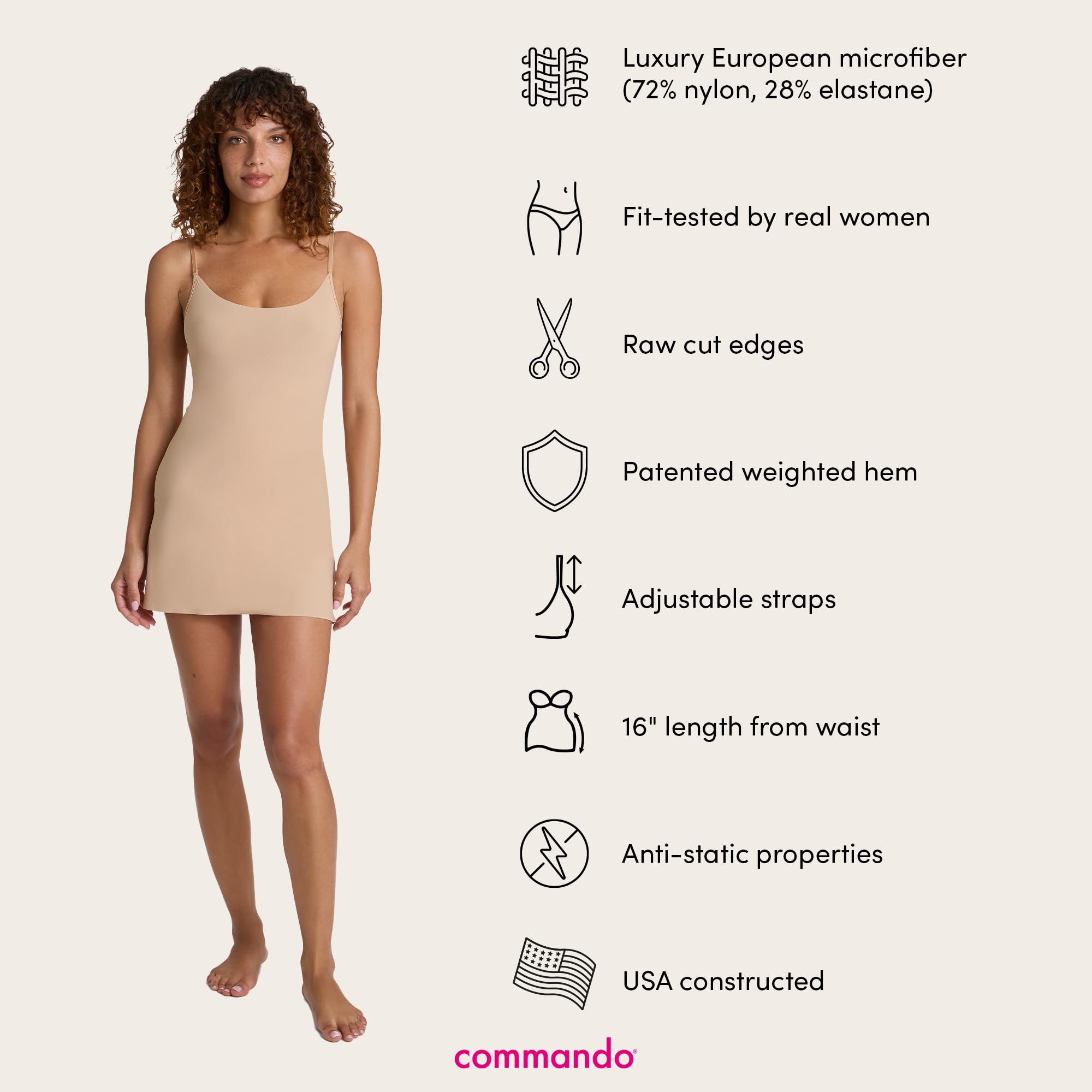 Commando Women's Mini Cami Slip - Seamless Invisible Underwear for Dresses & Formal Wear | Comfortable Strapless Bra Alternative for Everyday Wear