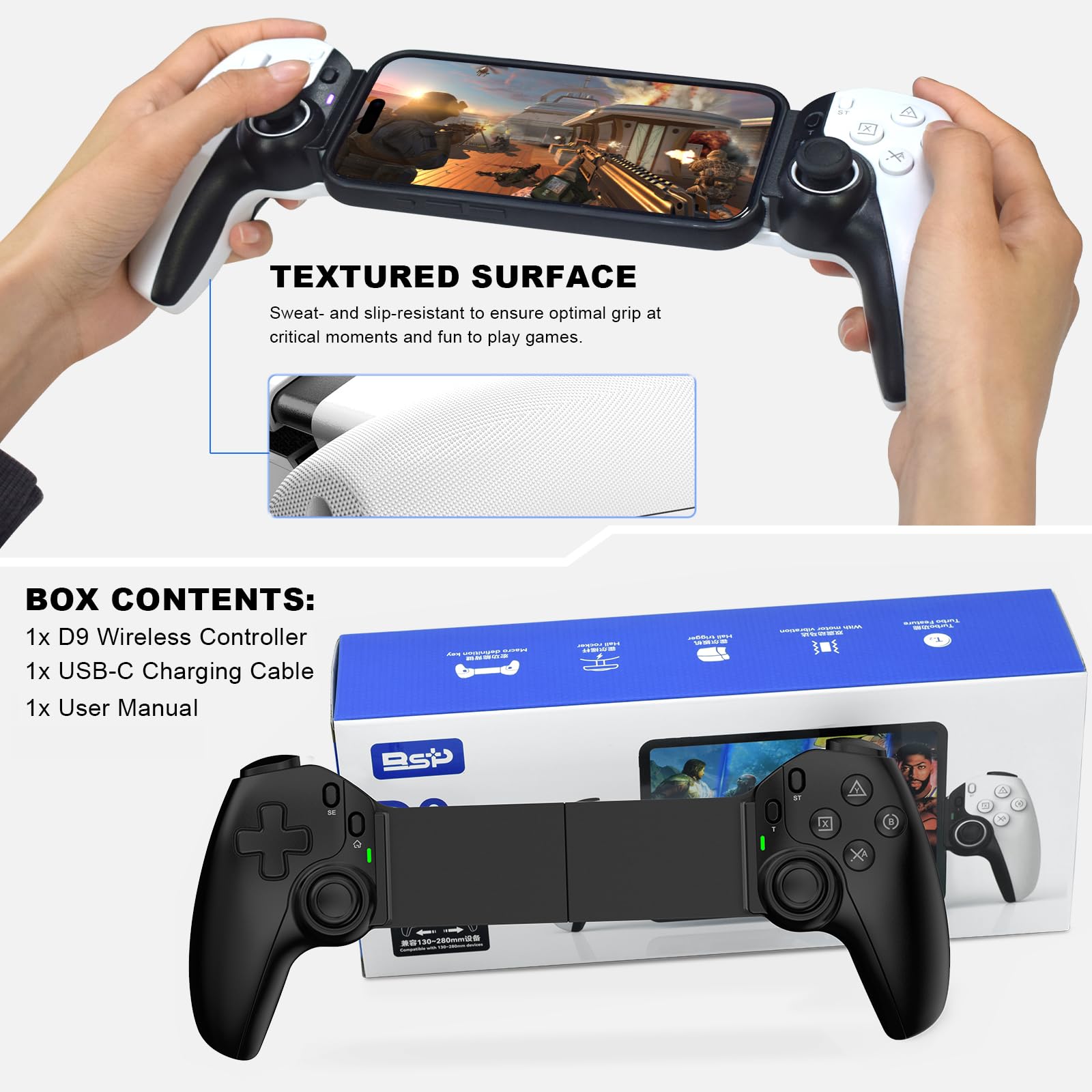 Wireless Controller for iPad, Tablet, iPhone, Android, PC, Nintendo Switch, PS3, PS4 - Gamepad Joystick with Turbo Function | Compatible with Mobile Cloud Gaming, PS5, Xbox, COD | Perfect for iPhone 15/14, Streaming & Multi-Platform Gaming