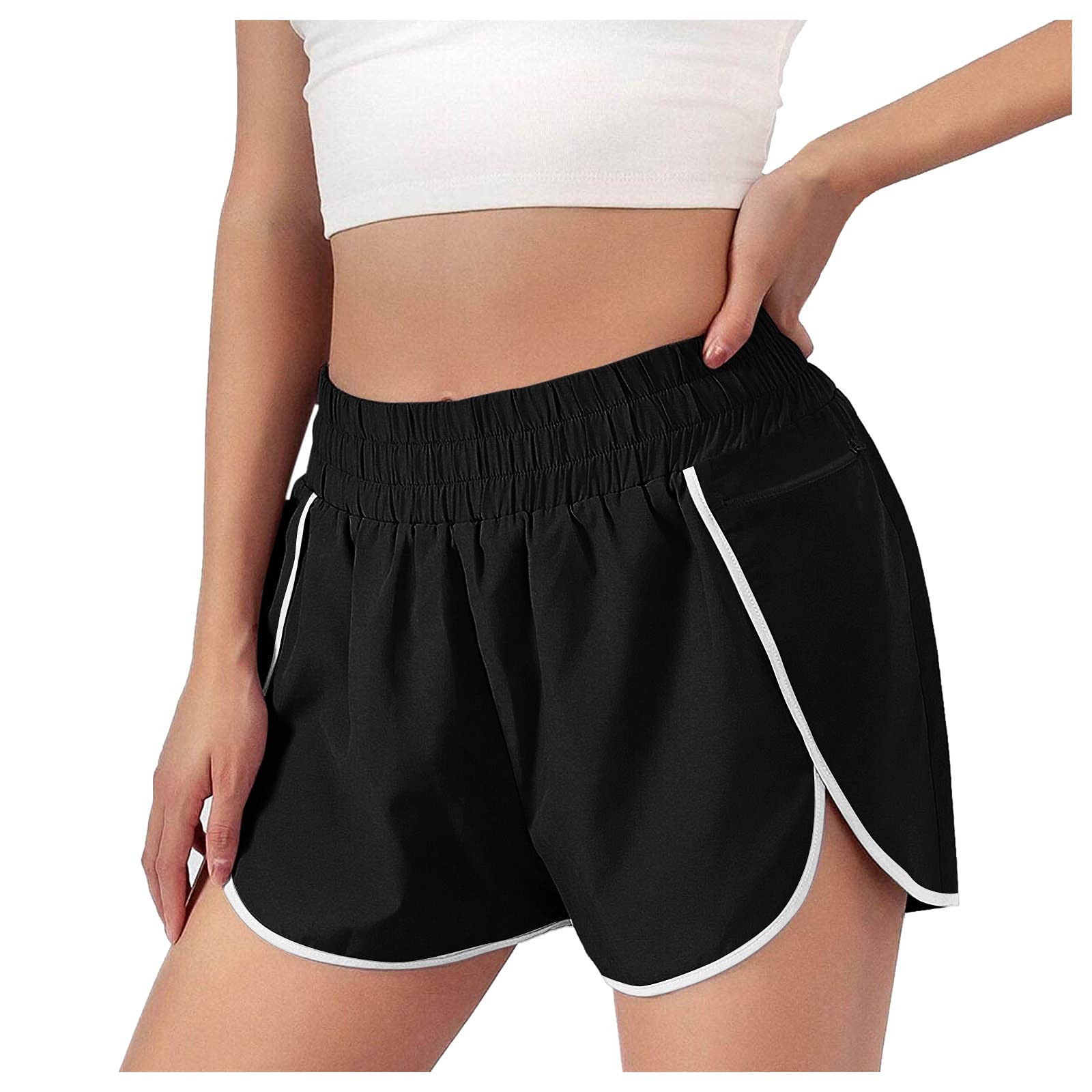 **Women's High-Waisted Elastic Running Shorts with Pockets - Breathable Workout Athletic Dolphin Shorts for Yoga, Gym & Outdoor Activities**