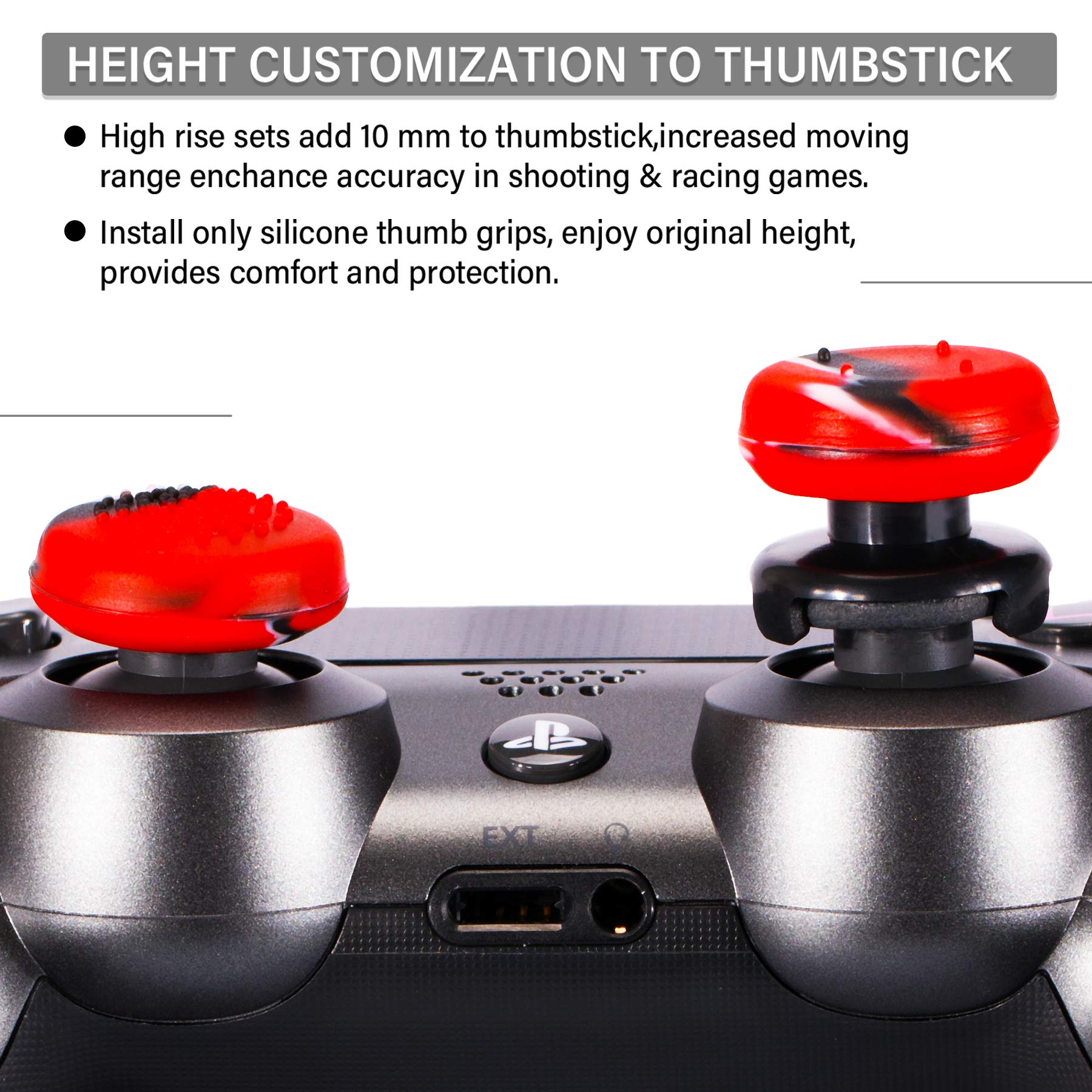Playrealm FPS Thumbstick Grip - 2 Pack Ergonomic Silicone Analog Stick Covers & Extenders for PS5 DualSense & PS4 Controllers (Red Camo) - Improve Gaming Accuracy & Comfort for FPS, Racing & Action Games