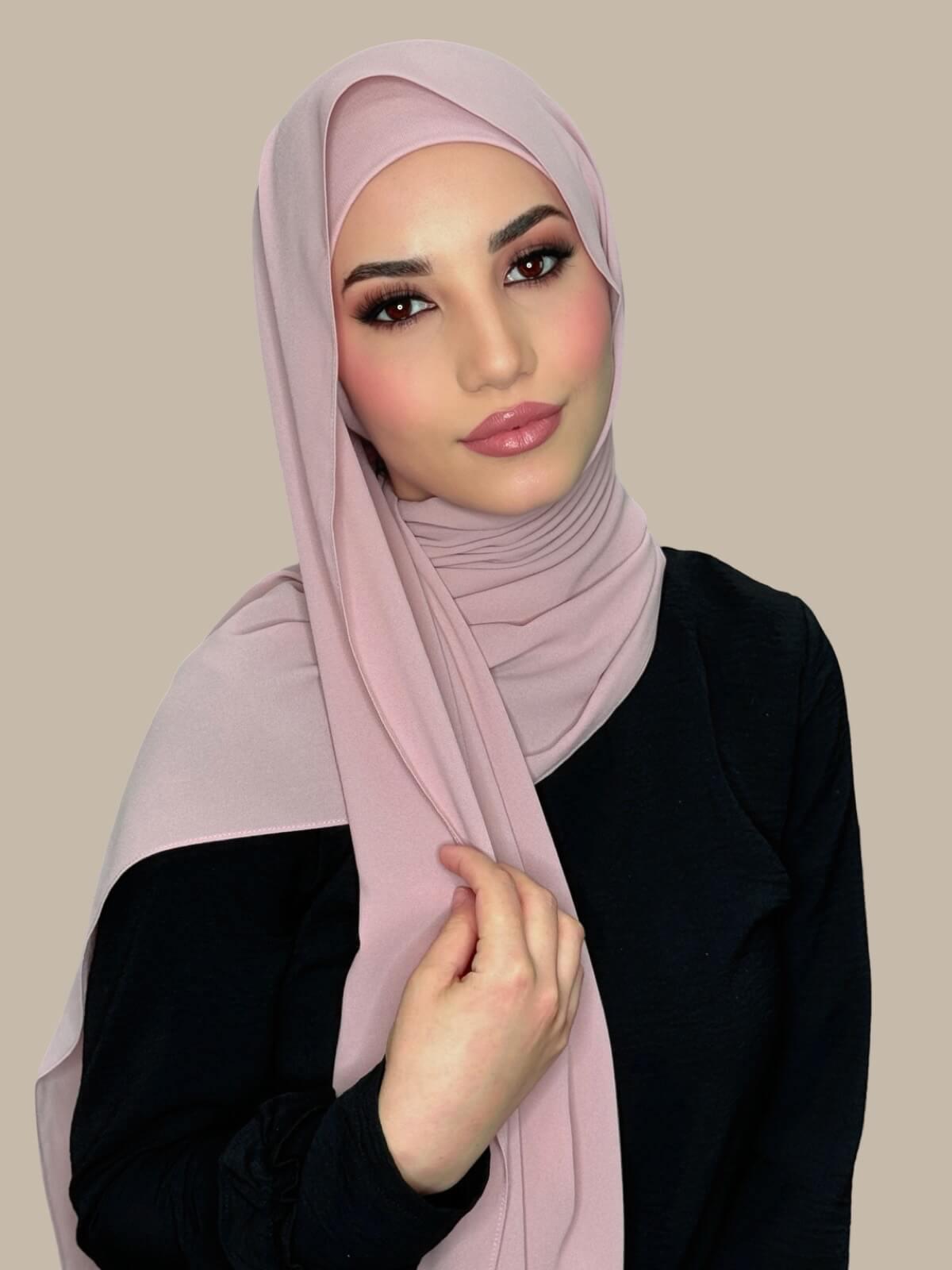 Elegant Blush Rose Chiffon Hijab Set - Soft & Breathable Muslim Scarf for Women - Perfect for Daily Wear, Prayer, and Special Occasions