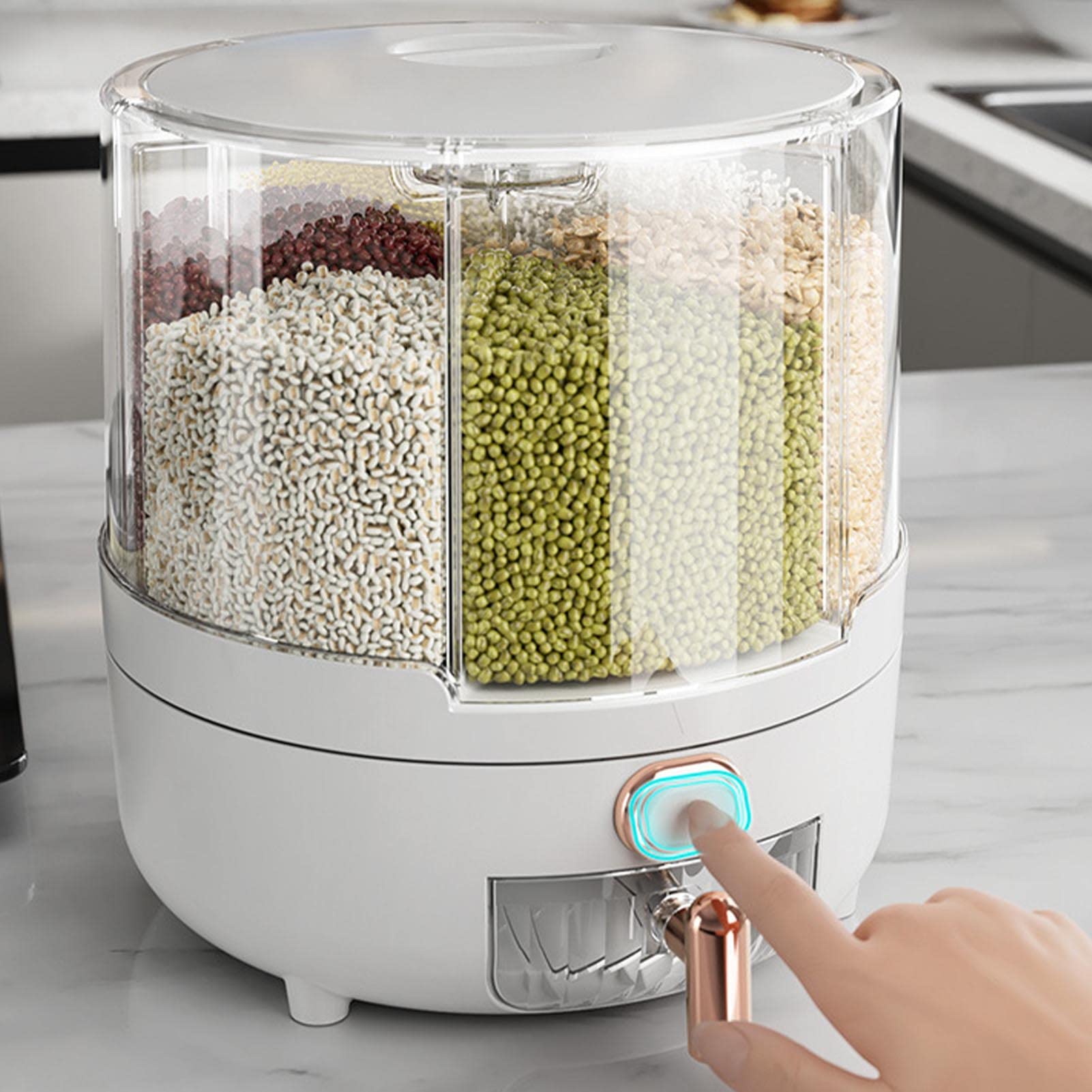 360 Degree Rotating Grain Dispenser Box - PP Plastic Kitchen Storage Container for Rice, Beans & Dry Food | Airtight Grain Storage Solution for Pantry Organization (White) | Perfect for Bulk Food Storage & Easy Pouring in Home Kitchens