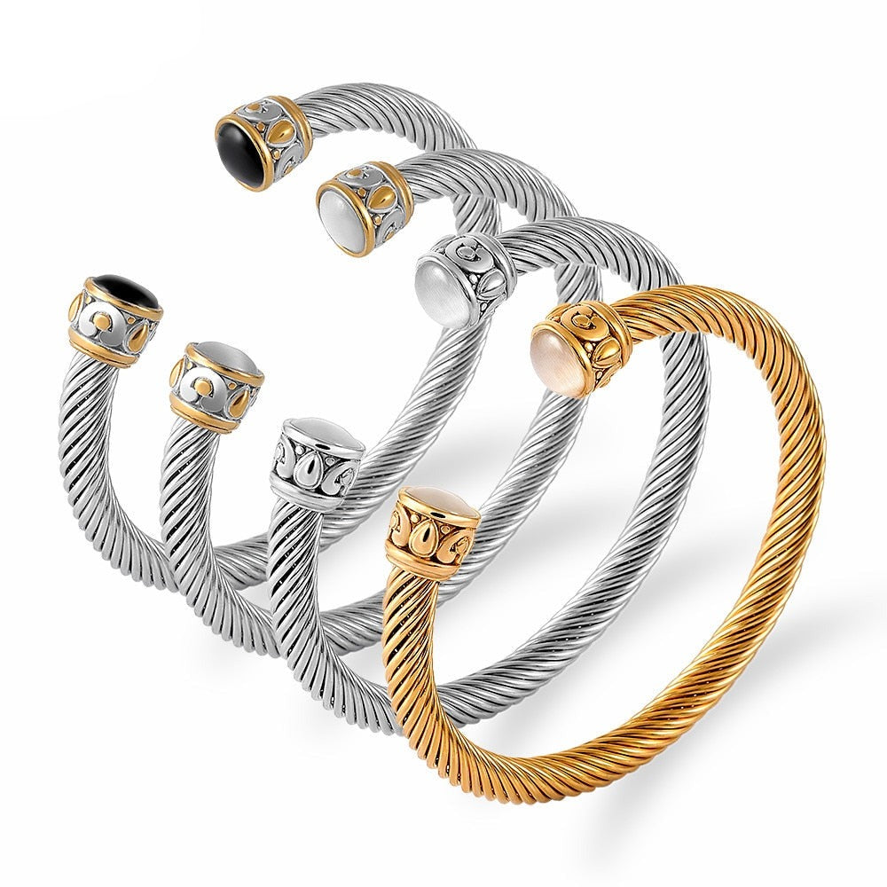 Twisted Cable Wire Bangle Cuff Bracelets for Women - Fashion Jewelry for Casual & Formal Wear - Perfect for Office, Party & Everyday Accessories