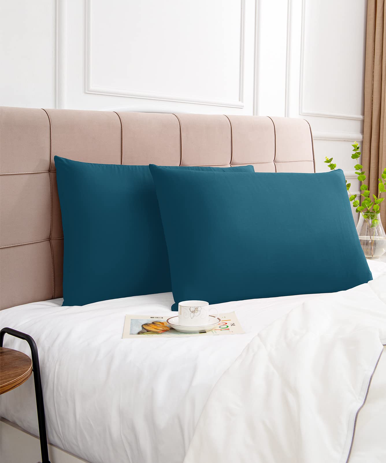 Premium 600 Thread Count Queen Size Cotton Pillowcases Set of 2 - 20x30 Inches, Soft Long Staple Cotton with Envelope Closure (Dark Teal) | Breathable Bedding for Side Sleepers & Hot Sleepers | Luxury Hotel Style Pillow Covers for Master Bedroom