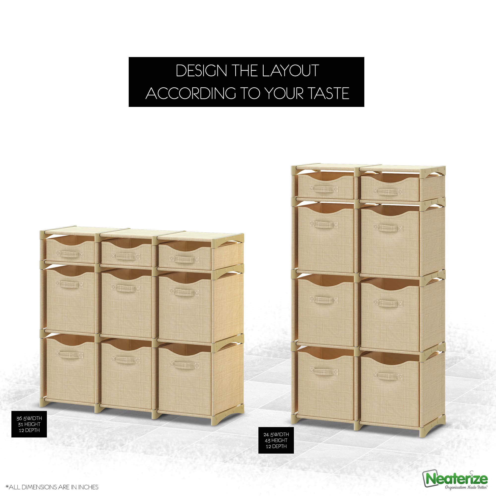 9 Cube Closet Organizer & Storage Unit with Drawers - Includes All Fabric Storage Bins - Easy Assembly Wardrobe Shelf for Clothes, Baby Items, Bedroom, Playroom & Dorm Room - Perfect for Small Space Organization (Beige) | Ideal for Home, Office & Kids Room Storage Solutions