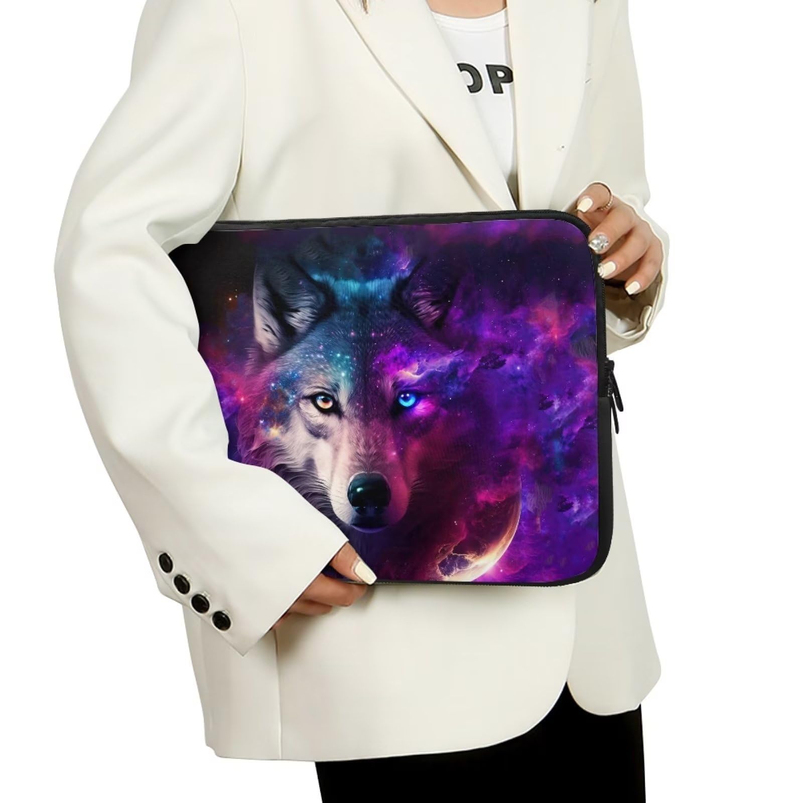 Galaxy Wolf Laptop Sleeve Bag for 17 Inch Laptops - Durable Double Zipper Computer Carrying Case for Men - Perfect for Work, Travel & School Accessories