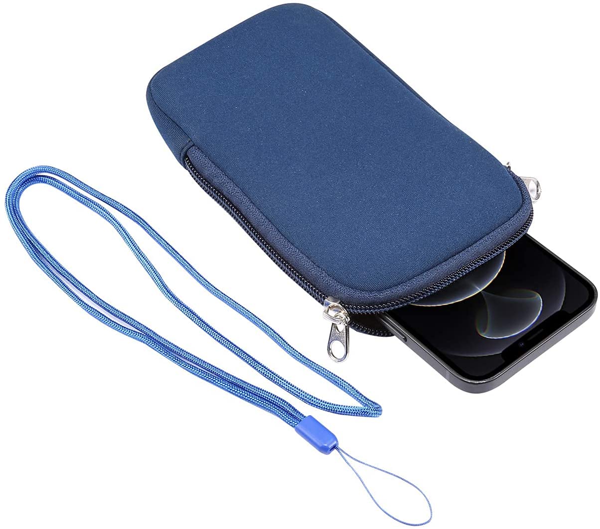 Waterproof Neoprene Phone Pouch with Adjustable Lanyard - Compatible with iPhone 15/14/13/12/11, Samsung Galaxy S22/S21/S10/S9/S8, Google Pixel 5/4a & Motorola E6 - Shockproof Protective Sleeve for Travel, Gym & Outdoor Activities (Blue)