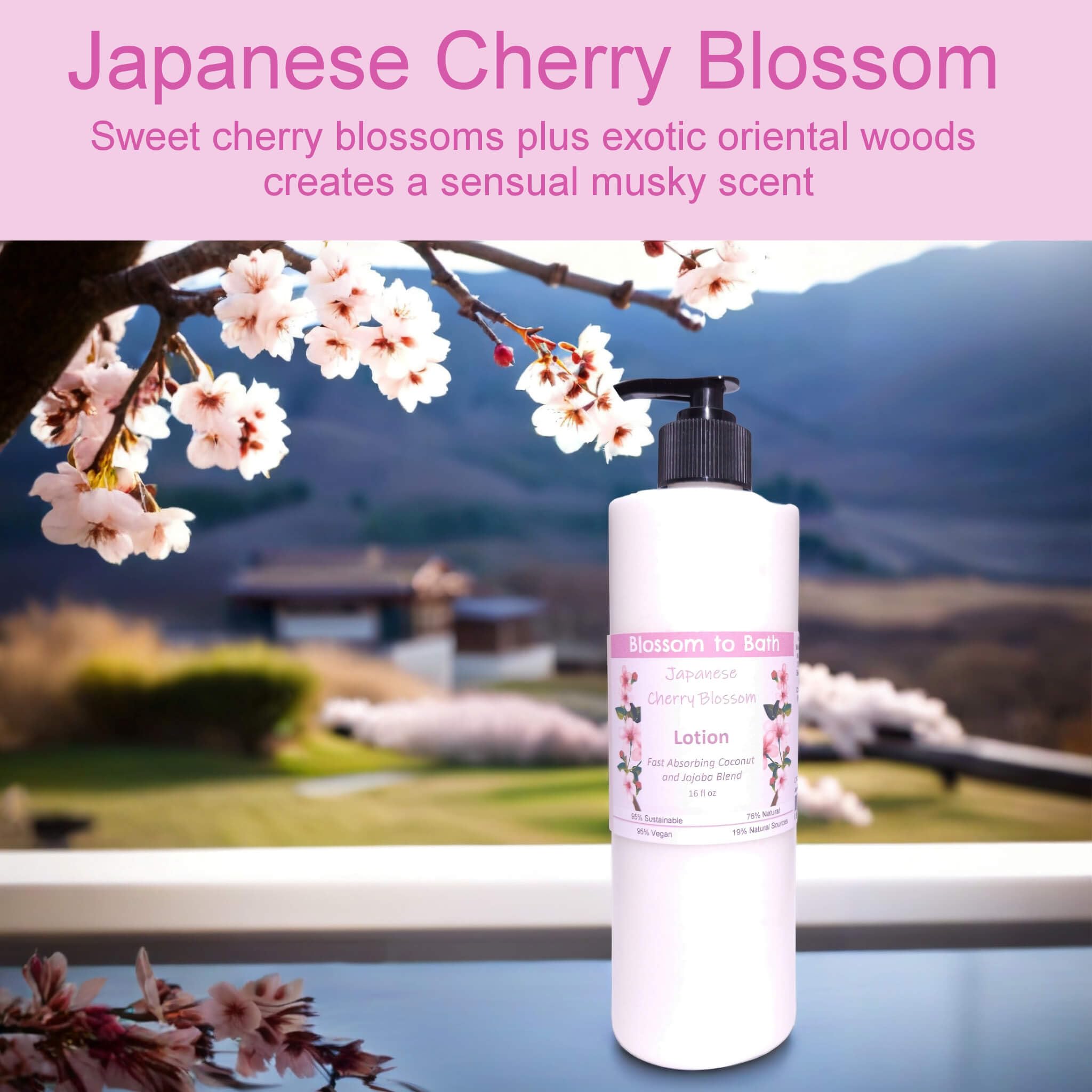 Japanese Cherry Blossom Body Lotion 16oz - Phthalate-Free, Fast-Absorbing Moisturizer with Floral Musk Scent - Perfect for Dry Skin Care & Relaxing Spa Nights at Home