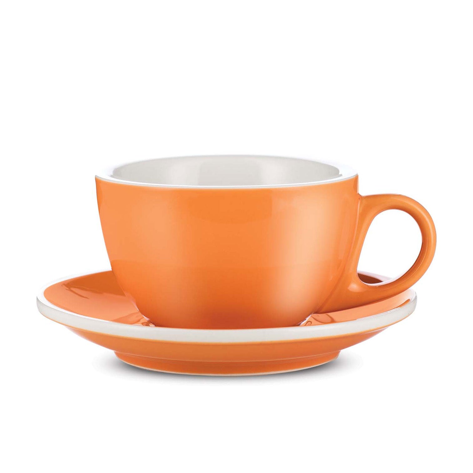 Premium Porcelain Latte Cup & Saucer Set - 12oz (355ml) Orange - Durable Espresso Cups for Coffee, Cappuccino, and Tea - Perfect for Home, Cafe, and Restaurant Use
