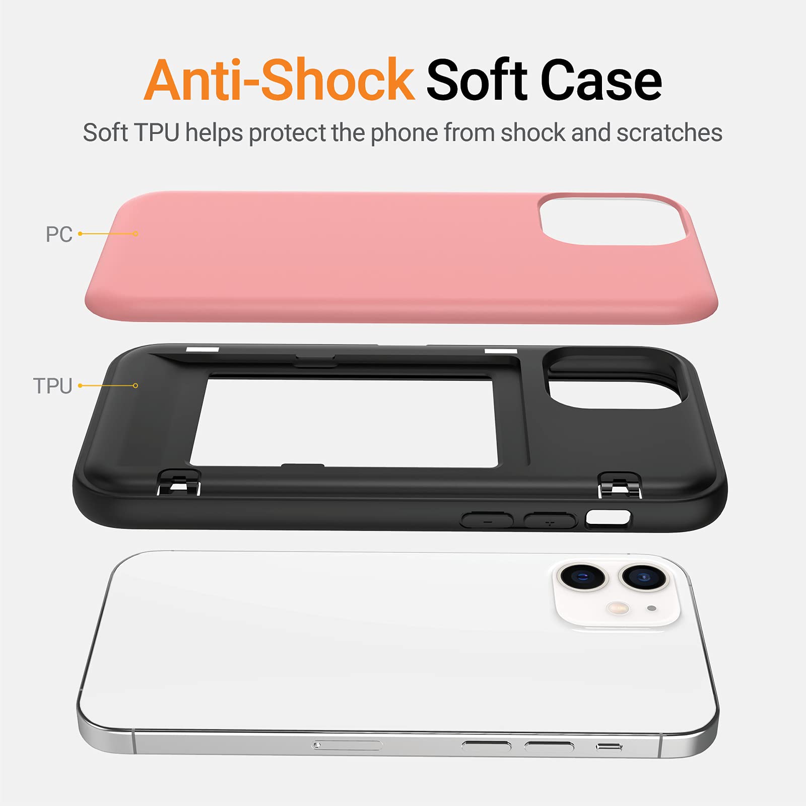 JUST4YOU Magnetic Wallet Case for iPhone 12 Mini - Slim Card Holder with Auto Closure & Hidden Mirror | Shockproof Bumper Cover (Pink) | Perfect for Everyday Use, Travel & Hands-Free Convenience