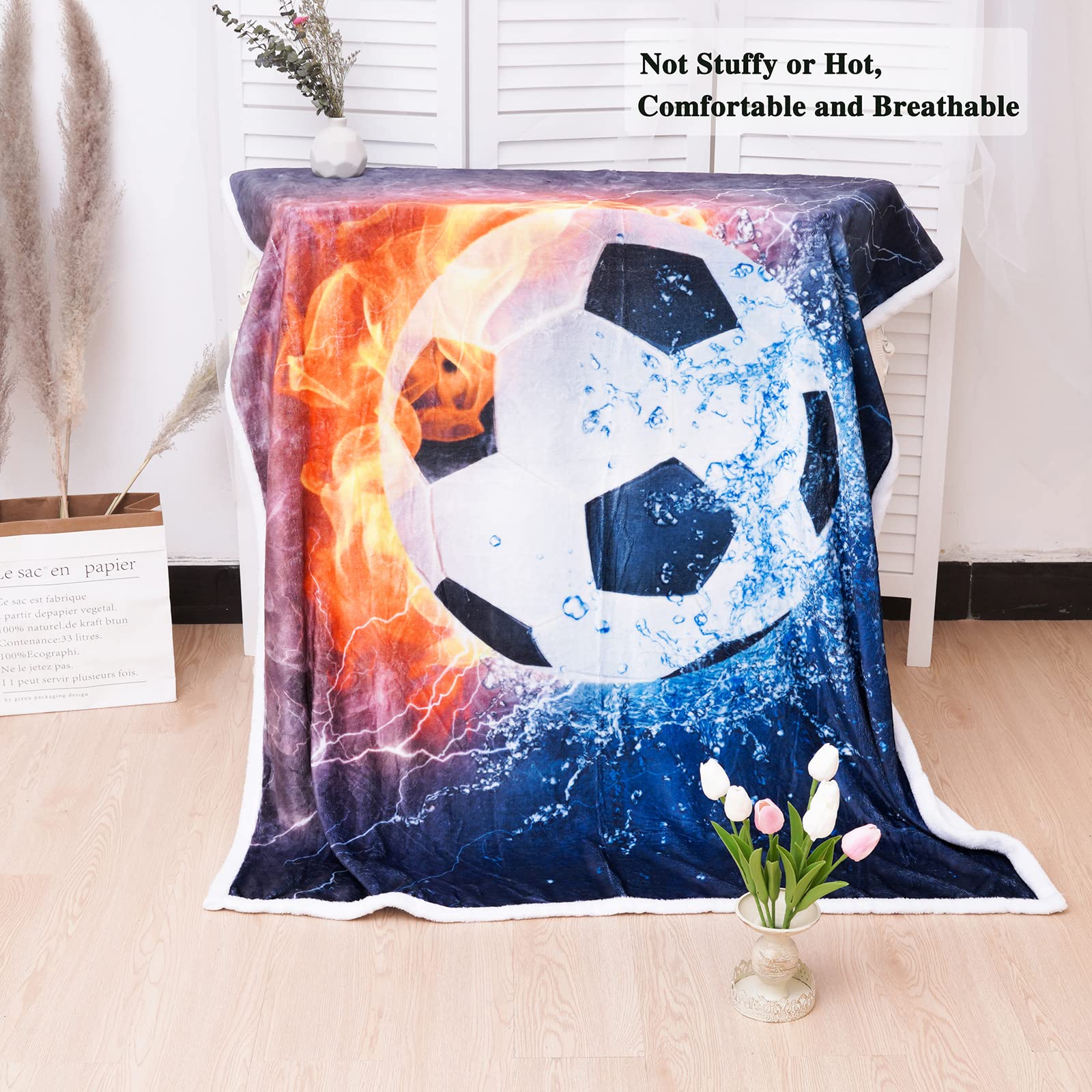Premium Soccer Themed Flannel Throw Blanket - Super Soft 50x60 Inch for Kids, Bed, Sofa & Office - Perfect for All Seasons & Cozy Moments