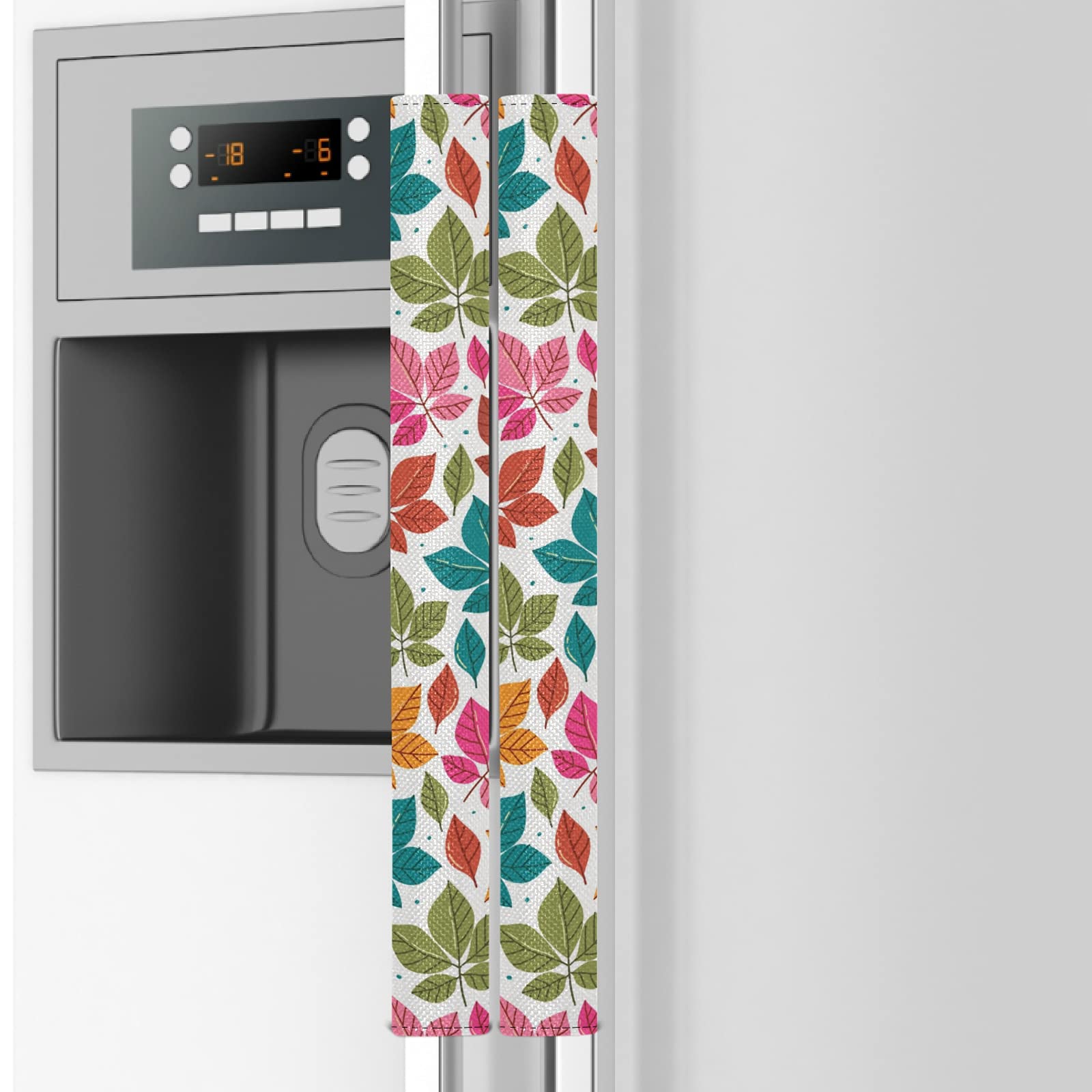 Happy Thanksgiving Leaf Fall Watercolor Refrigerator Door Handle Covers - Set of 2 Washable Kitchen Appliance Protectors for Fridge, Oven, Microwave & Dishwasher - Anti-Skid, Stain-Resistant - Perfect for Holiday Decor & Home Safety