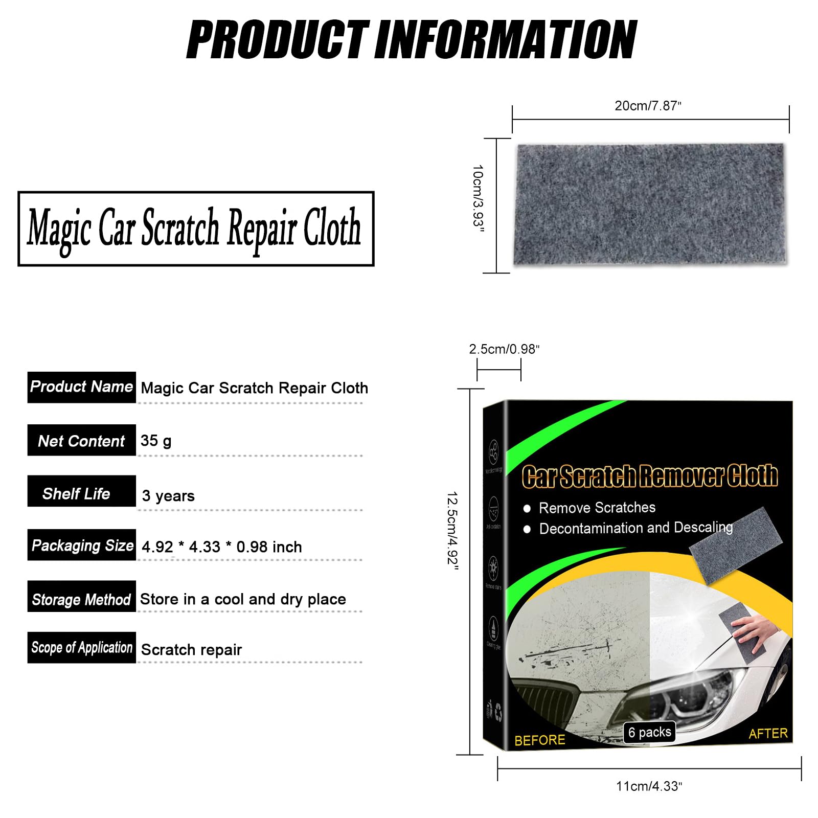 2025 Nano Sparkle Cloth 6-Pack - Premium Car Scratch Remover for Paint Repair & Water Spot Removal - Scratch Eraser Cloth Kit for Cars, SUVs & Motorcycles (Gray) - Perfect for DIY Auto Detailing & Paint Restoration at Home