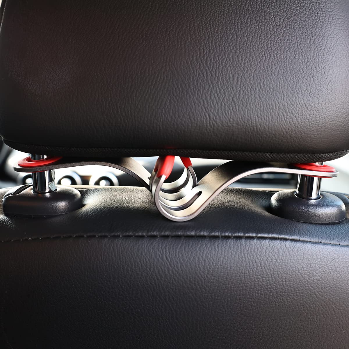 Universal Aluminum Alloy Car Seat Hooks (2-Pack, Red) - Heavy Duty Headrest Hooks for Handbags, Coats & Vehicle Organization | Perfect for Road Trips, Shopping & Daily Commute