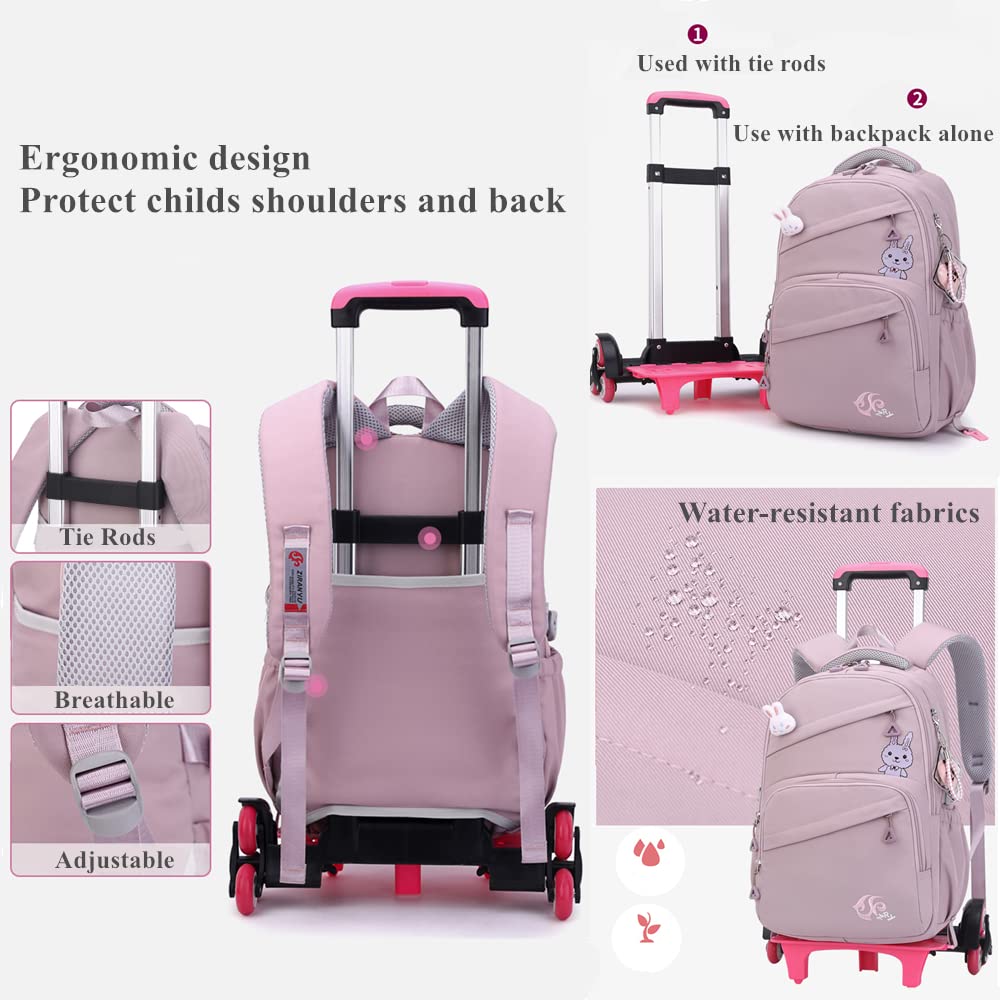 Rolling Backpack for Girls - Wheeled School Book Bag with Extendable Handle for Elementary & Middle School Students, Durable Travel Luggage for Kids - Perfect for School, Commuting, and Family Trips