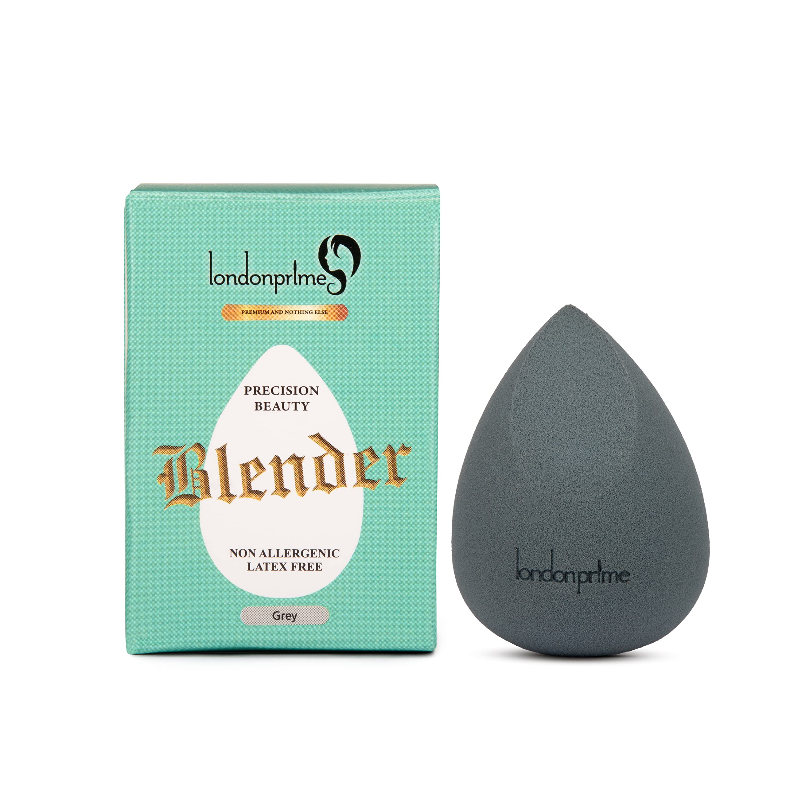 London Prime Precision Sponge Beauty Blender - Grey Makeup Sponge for Flawless Foundation & Concealer Application - Perfect for Liquid, Cream & Powder Cosmetics