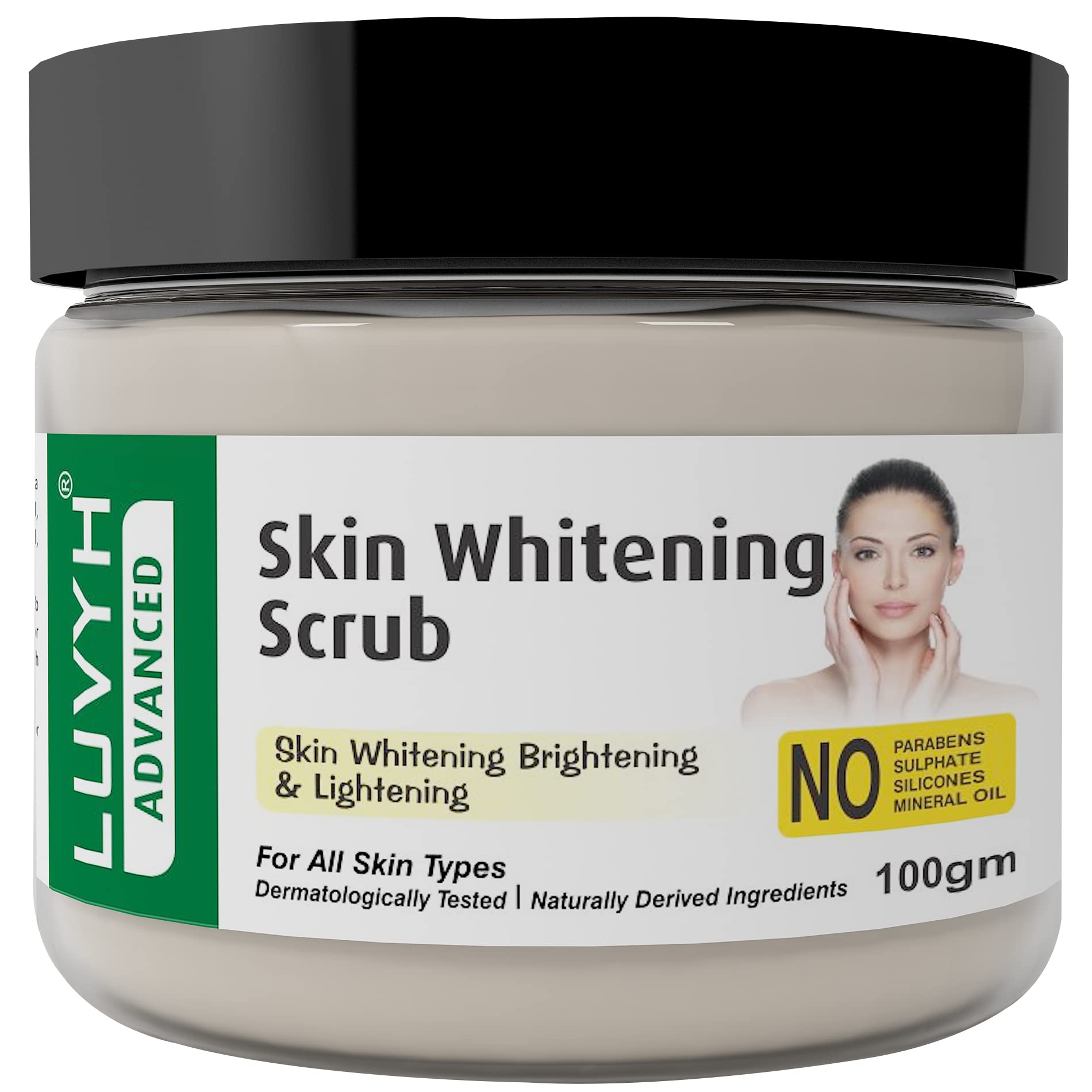 Luvyh Skin Whitening Face Scrub - Brightening & Exfoliating Treatment for Smooth, Glowing Skin | Removes Blackheads & Tan | Moisturizing Formula for All Skin Types | 100g | Perfect for Daily Skincare Routine & Post-Sun Care
