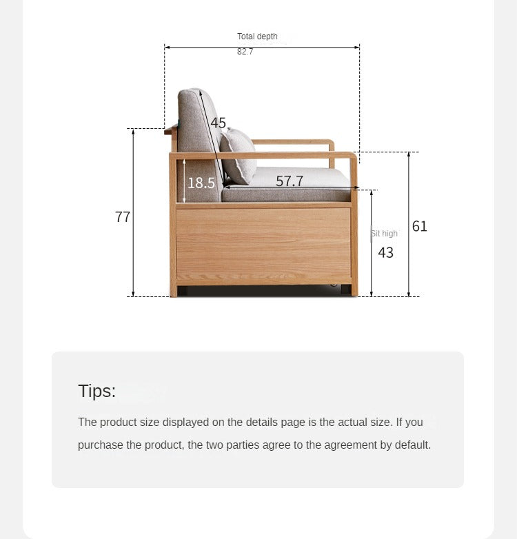 Solid Oak Wood Sofa Bed - Modern Multifunctional Convertible Sleeper for Small Spaces | Living Room, Guest Room & Studio Apartment Furniture